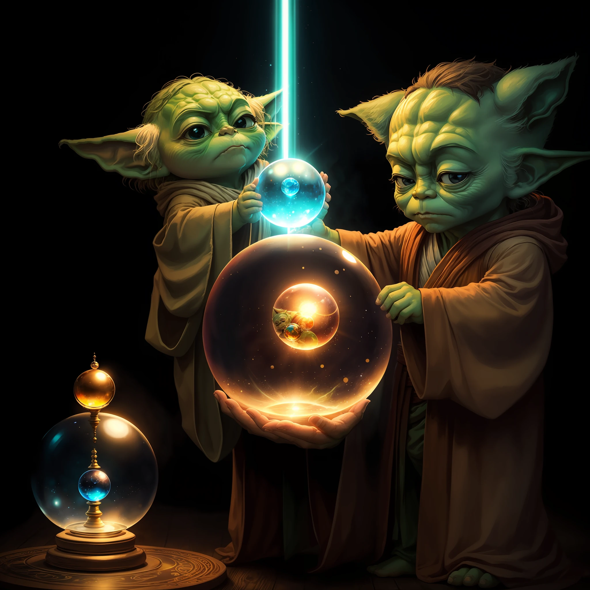  Yoda holding a crystal ball and with the phrase "Future Master Jedi" (Futuro Mestre Jedi). --auto