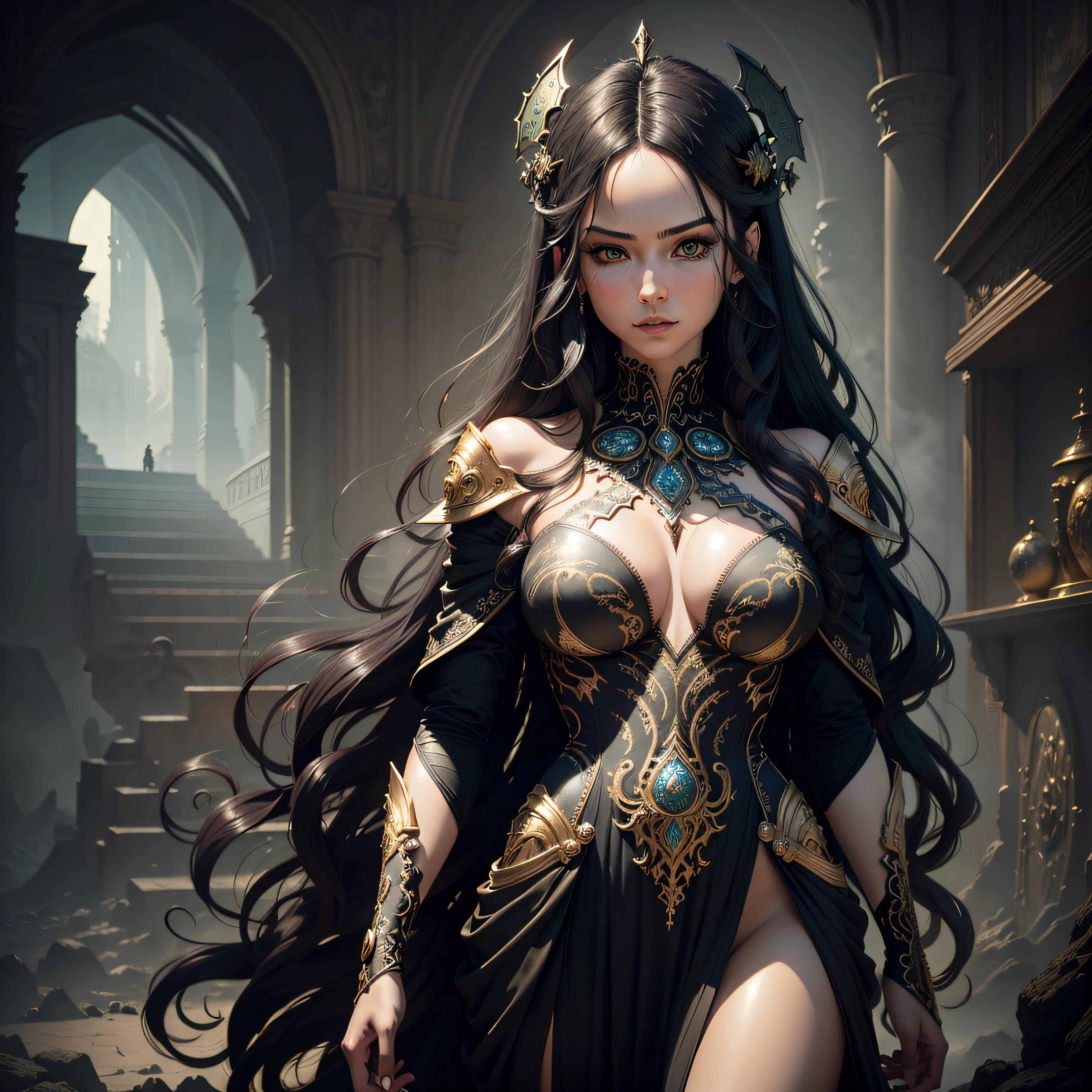 a woman in a gold outfit sitting next to a river, karol bak uhd, gorgeous goddess of leo, tyler edlin fantasy art, epic fantasy art style hd, hd fantasy art, fantasy woman, fantasy art style, detailed fantasy art, amazing fantasy art, 4k fantasy art, beautiful fantasy art, a beautiful fantasy empress, style of karol bak --auto