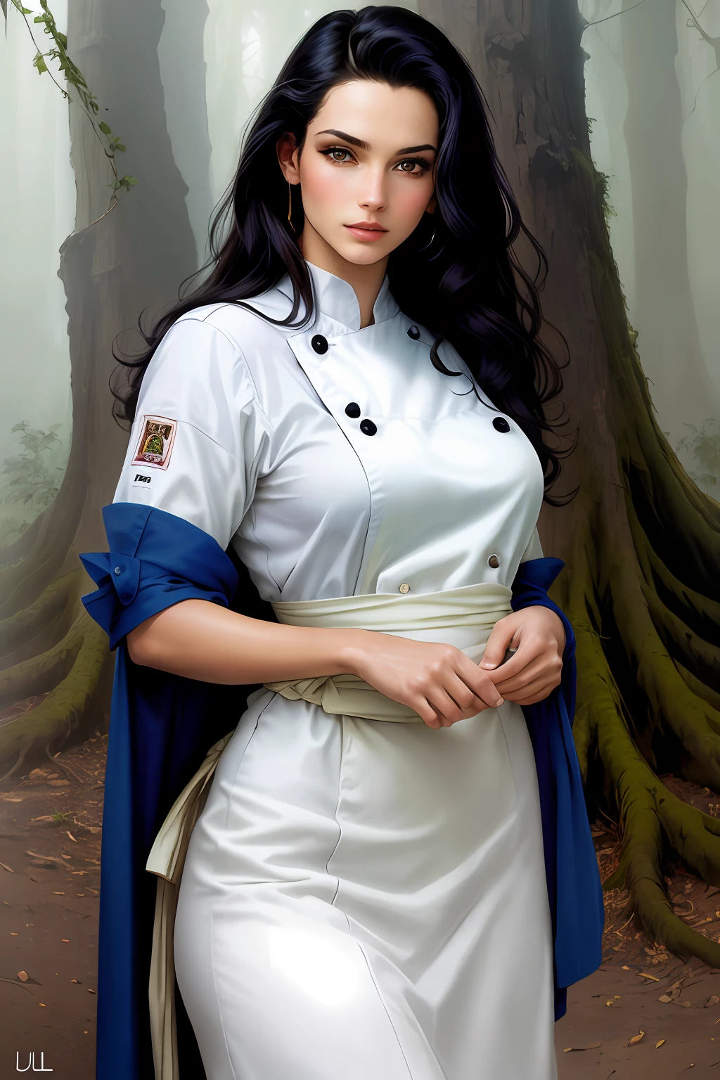 ((realistic:1.5)),((Better quality)), ((chef-of works)),((detailed)), une belle femelle portant une robe blanche fluide,
(haut du corps: 1.3), objectif super-grand angle, mise au point du visage, sexy
yeux bleu azur,long wavy black hair,longs cils,
(detailed face, beautiful eye, Detailed pupils, Detailed clothing features, fond de nuit: 1.3),
Mysterious ancient ruin, lush forests,
meilleure ombre, Bright details, nette, composistion parfaite,
Complexe, Mise au point nette, dramatique,
par Frank Frazetta,par Julie Bell,par Olivia De Berardinis,par Luis Royo,par Boris Vallejo,
(specular lighting:1.3)