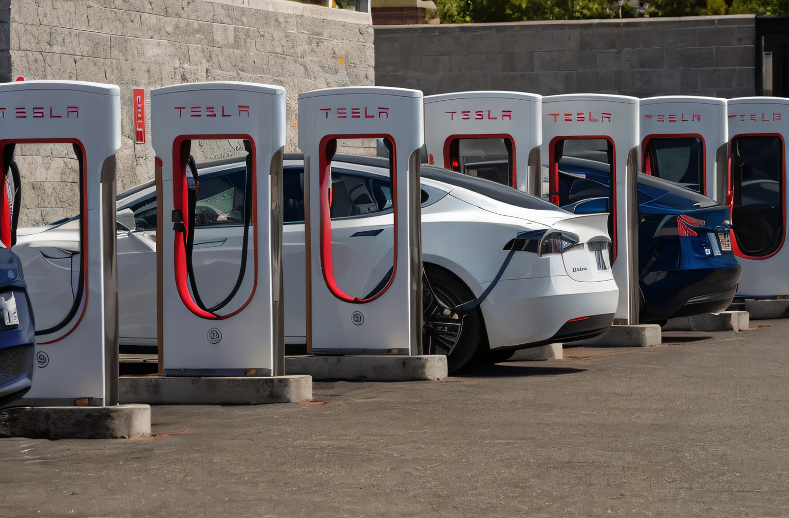 tesla charging station with electric cars parked in a parking lot, tesla, tesla carro, car tesla 3, tesla model 3, police tesla, Carregamento pela cidade, Tesla CyberTruck, muito consistente, Direction: Paul Emmert, Direction: Jesse Richards, muske ( 2 0 2 4 ), Direction: Carey Morris, bobinas de tesla, Direction: Scott M. Fischer