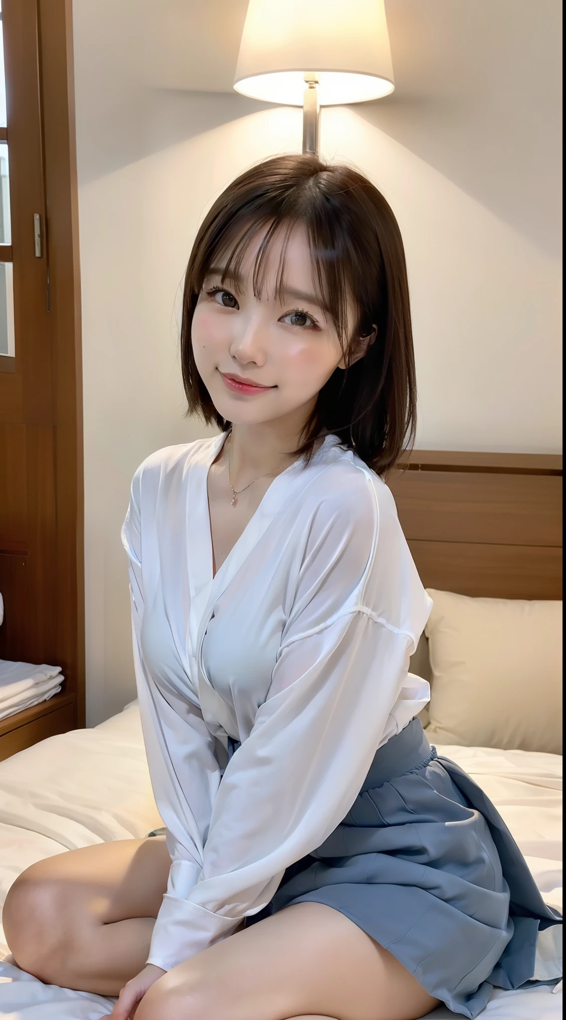 sthe highest qualit、detalhes finos、(((美しい1人の女の子)))、highly detailed eyes and faces、NIGHT、Dark indoor、Professional Writing、yukata、Big tear bag、Double eyelids、Upbeat cheeks、Wearing sweat,、Sitting on the bed、(Sideways sitting)、open chest、(clean legs)、No Underwear