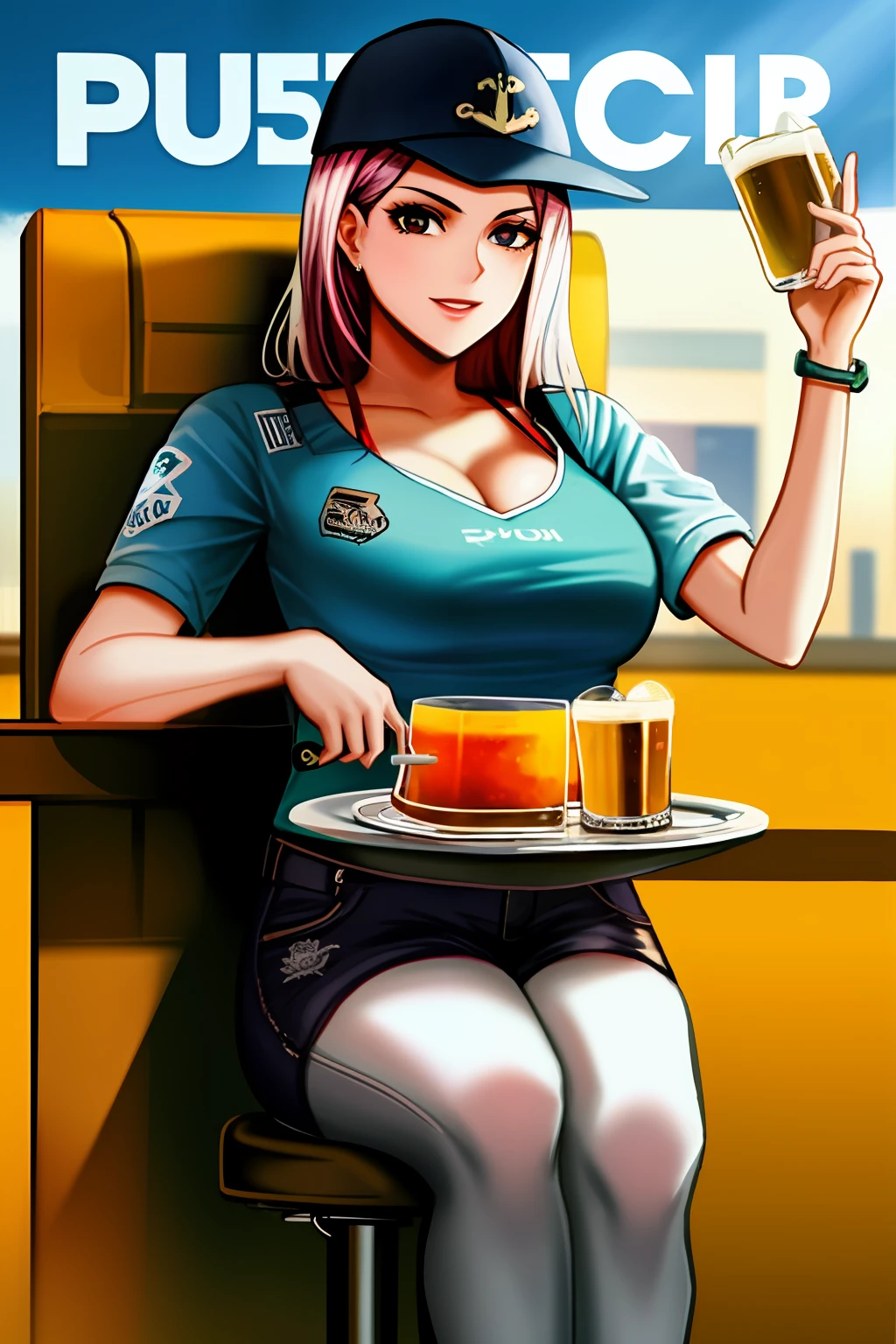 Quero imagem de espetinho na brasa, é 4K ao lado de um chopp