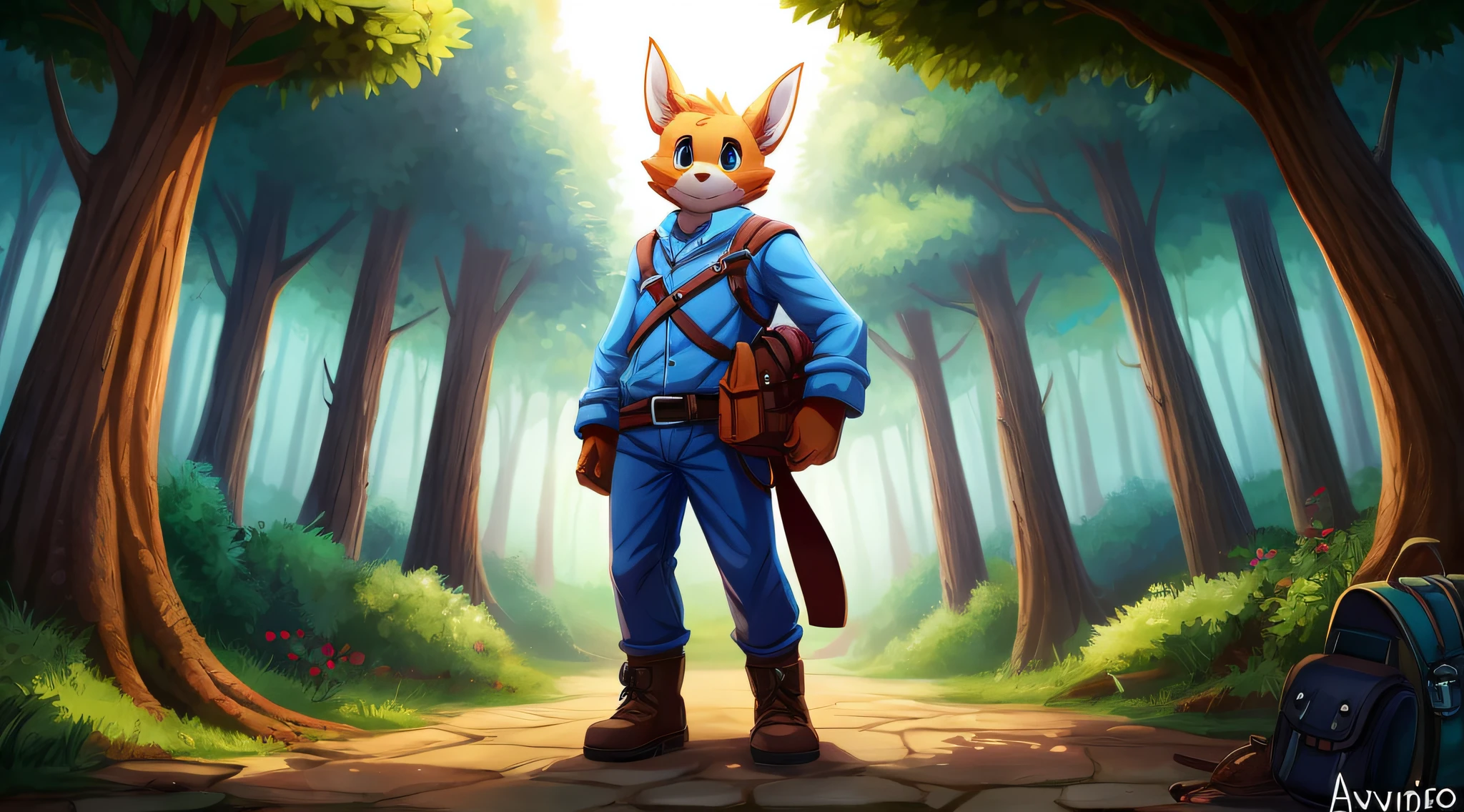 aventureiro com mochila, Lone guardian who protects an enchanted forest
