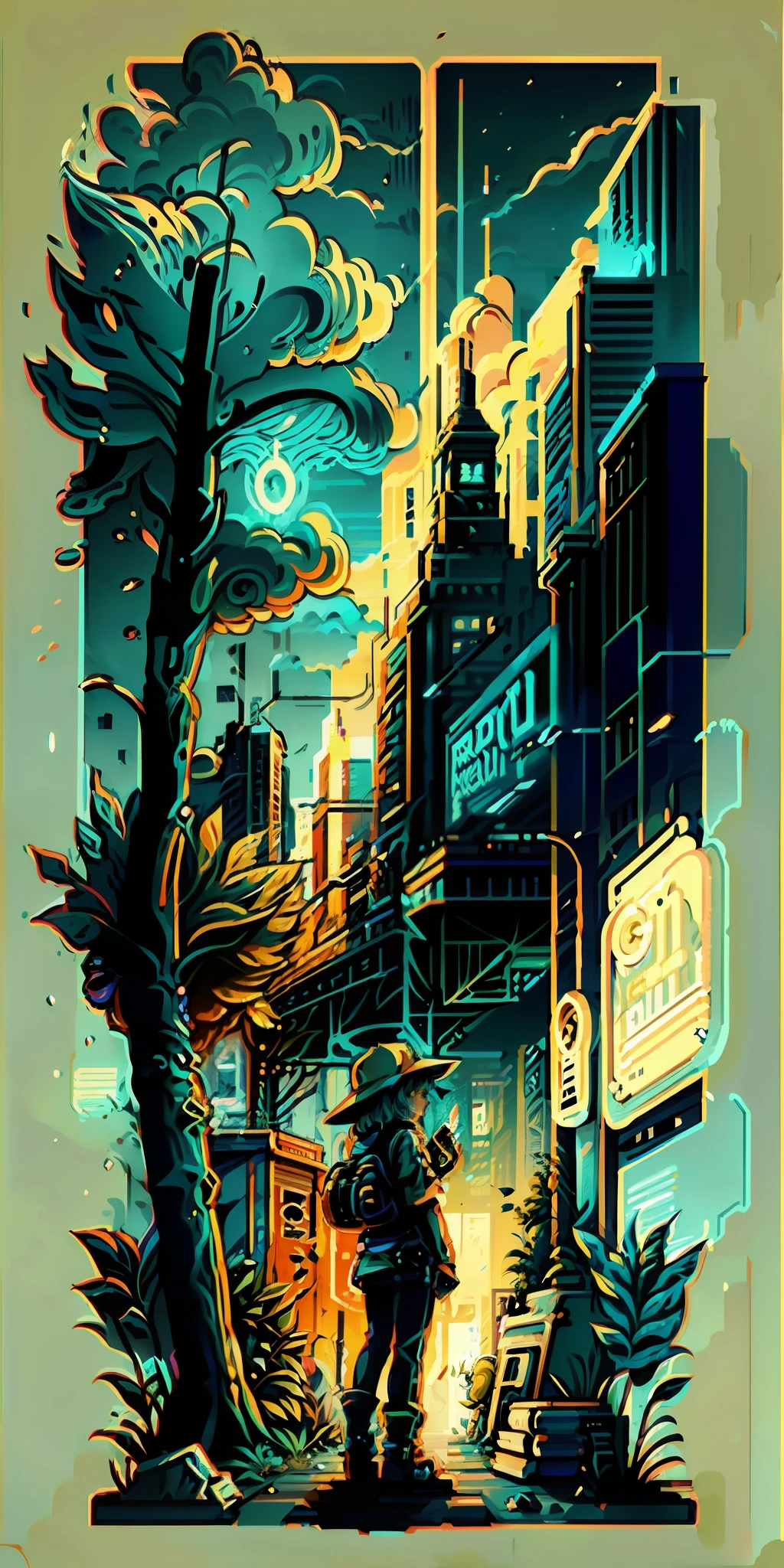 blond haired girl in a baseball cap using a cell phone, digital anime illustration, glowwave girl portrait, digital anime style art, Art not Guweiz style, digital anime style art, soft anime illustration, art deco outrun anime aesthestic, digital illustation, digital character illustration, Anime Girl of the Future, Digital Anime Art, Digital Anime Art