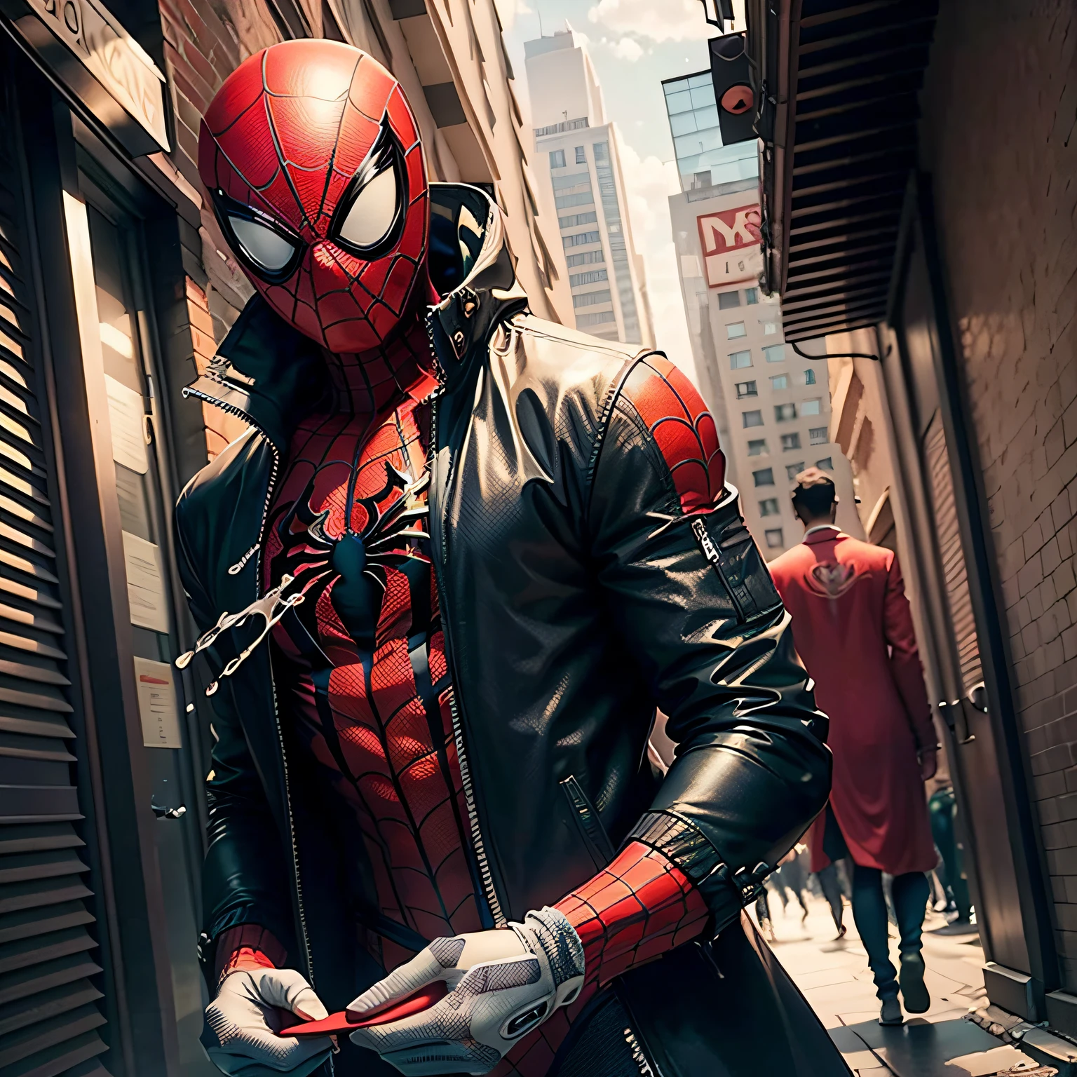 spiderman white suit with a drip jacket black --auto
