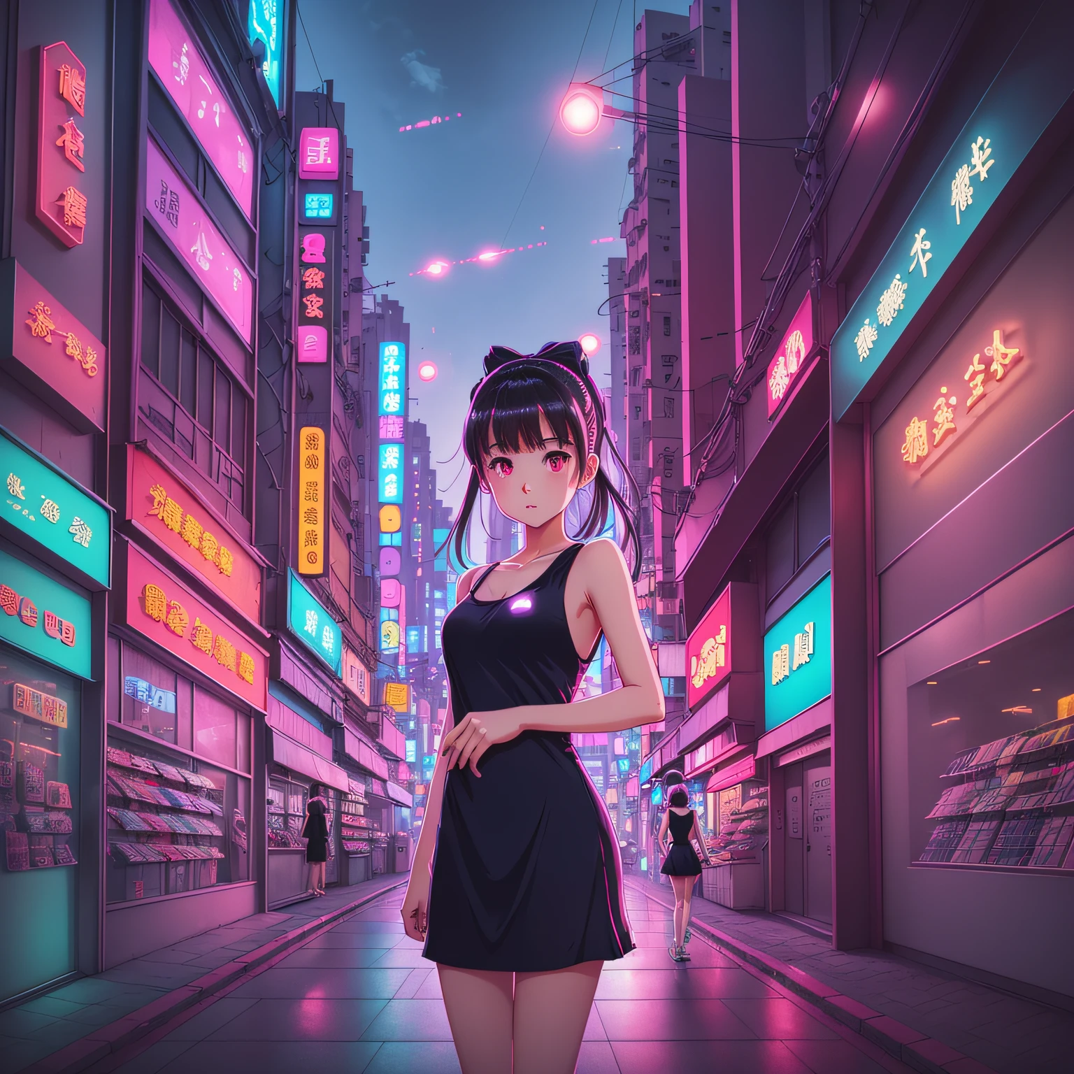 anime girl in a black top standing in a city street, anime style. 8k, fanart urbana, digital anime illustration, anime style 4 k, arte digital do anime cyberpunk, arte digital estilo anime, elogiar artstyle, anime style illustration, menina Arte no estilo de Guweiz, cyberpunk digital - arte de anime, em estilo anime --auto
