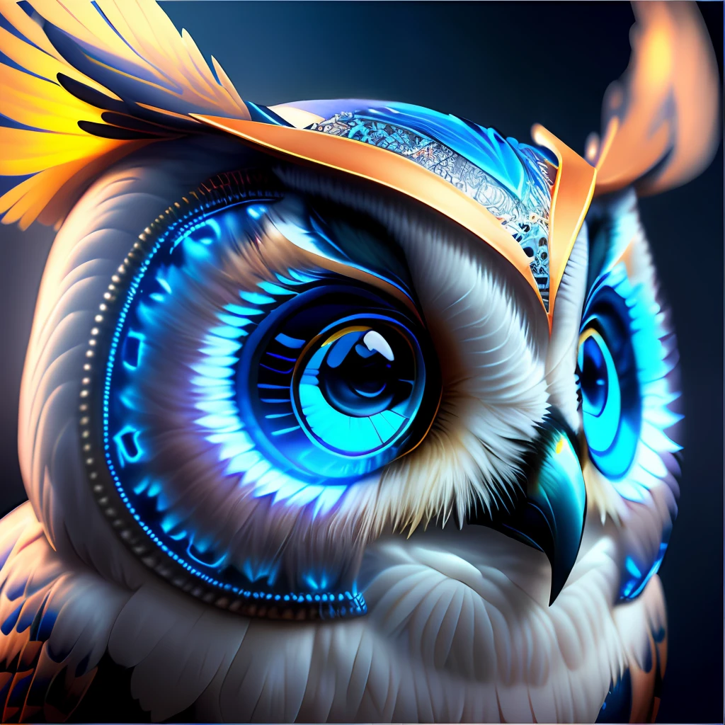 a digital painting of an owl with blue eyes, unreal engine render + a goddess, very detailed , beeple global illumination, elaborate ornate jewellery, trending on cgisociety, motion graphics, rossdraws global illumination, cgsociety