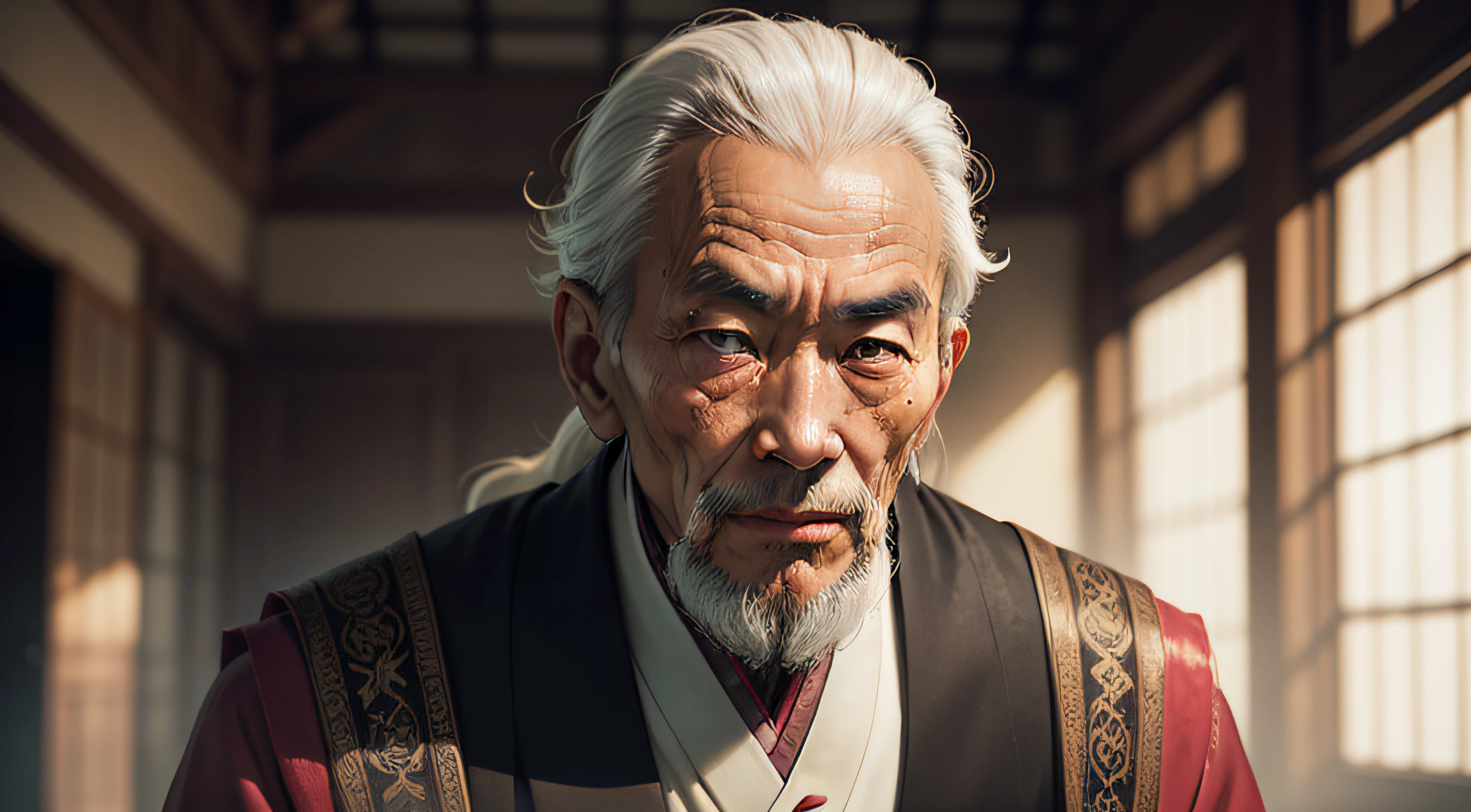 A wise oriental man, adorned with age and experience, his eyes reflecting profound wisdom and timeless knowledge. --auto