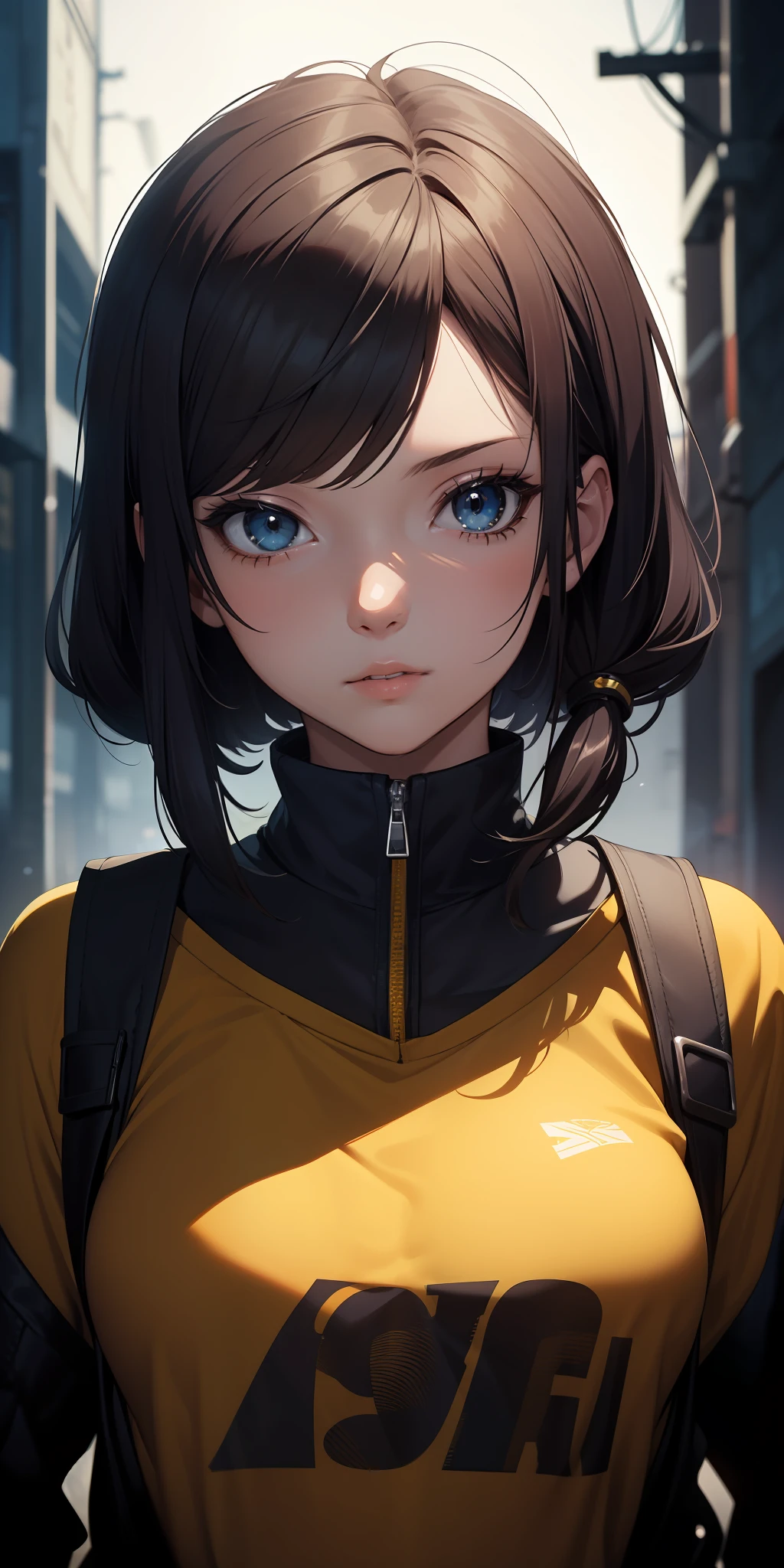 (masterpiece:1.4) (masterpiece, best quality, highres, ultra detailed ), absurdres, ultra-detailed, 1girl, persona 4, black and yellow, with a persona entity, night, depth of field