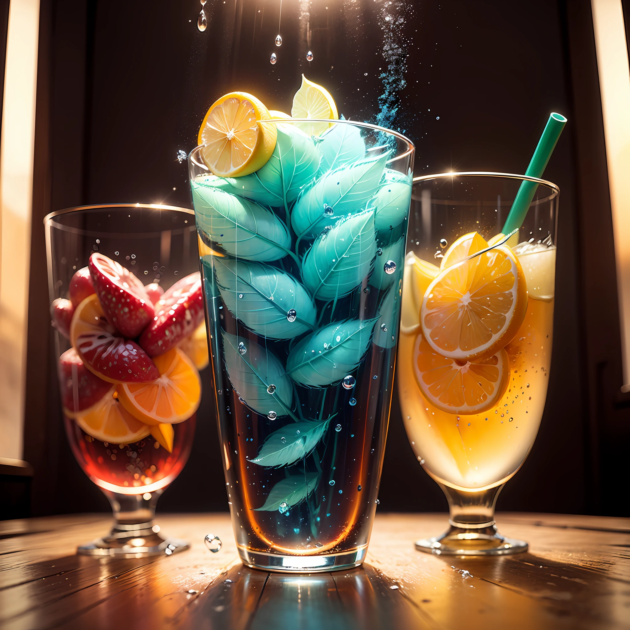copo de kvass com gelo, Water drops dripping on the glass, translucent liquid, cubos de gelo, no image noise, proximo de uma luz azul difusa, fundo de vitrine, alto detalhe, very humid humidity, alto brilho, marcas d'wet water, superdetalhe, Superdetalhamento de Superdetalhe, surrealismo, luz suave, studio lighting, Luz suave difusa, profundidade de campo rasa, focus sharp, efeito bokeh, reflexo de vidro altomente detalhado, Ultrafino | (Superfino, Ultrafino |) (fino, fino, Ultra-detalhado), cinematic, surrealismo, armadura, melhor qualidade, ultra resolution-alto (fotorrealista: 1.4), high resolution, detalhe, fotografia raw, Clear playback, standard camera, textura realista, cold dramatic lighting , Mecanismo irreal, Popular No ArtStation, macro --auto