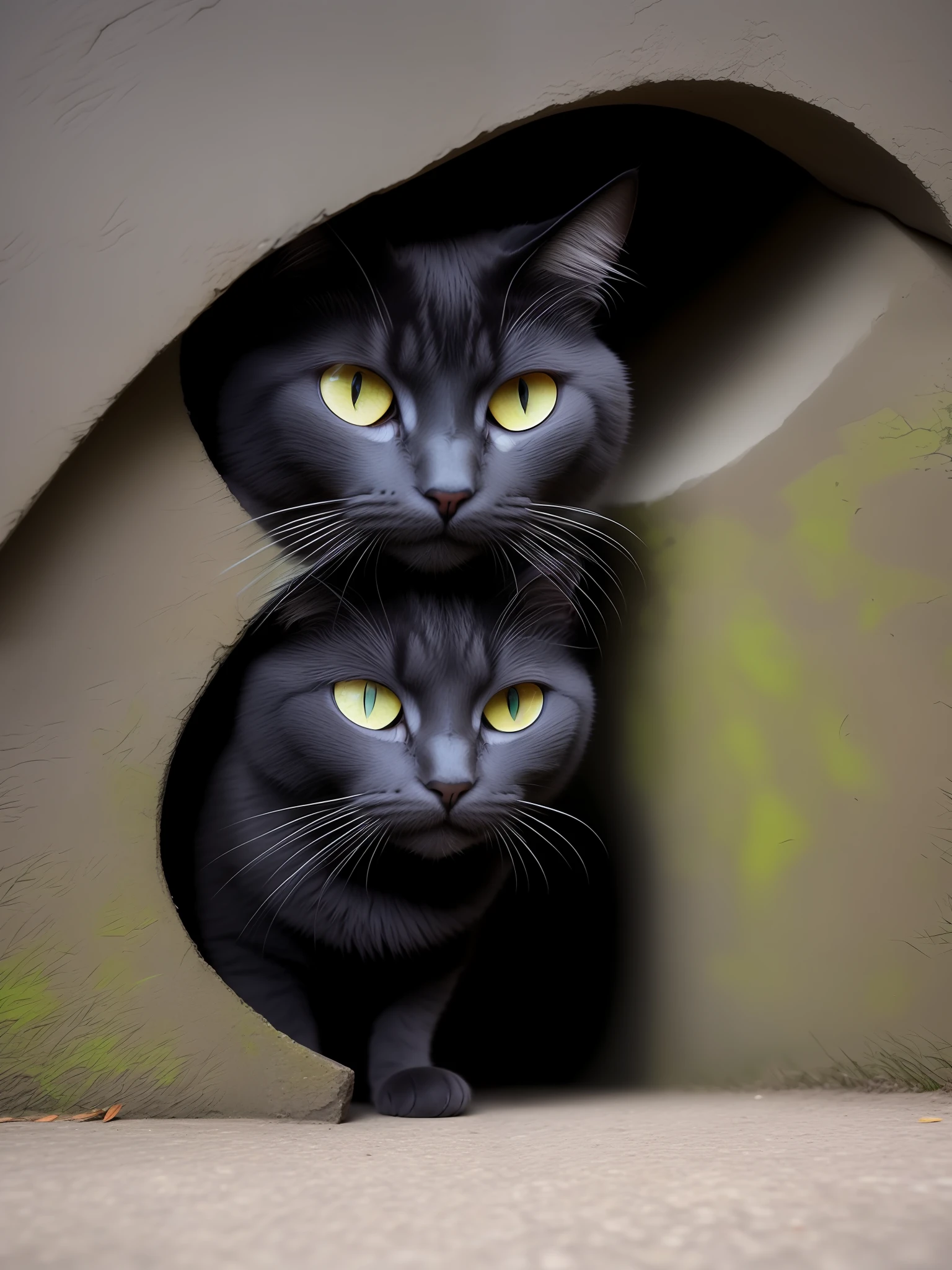 foto, gato preto, realismo, olho verde, pelagem curta, todo preto, alta qualidade, dia, Chaotic city,
