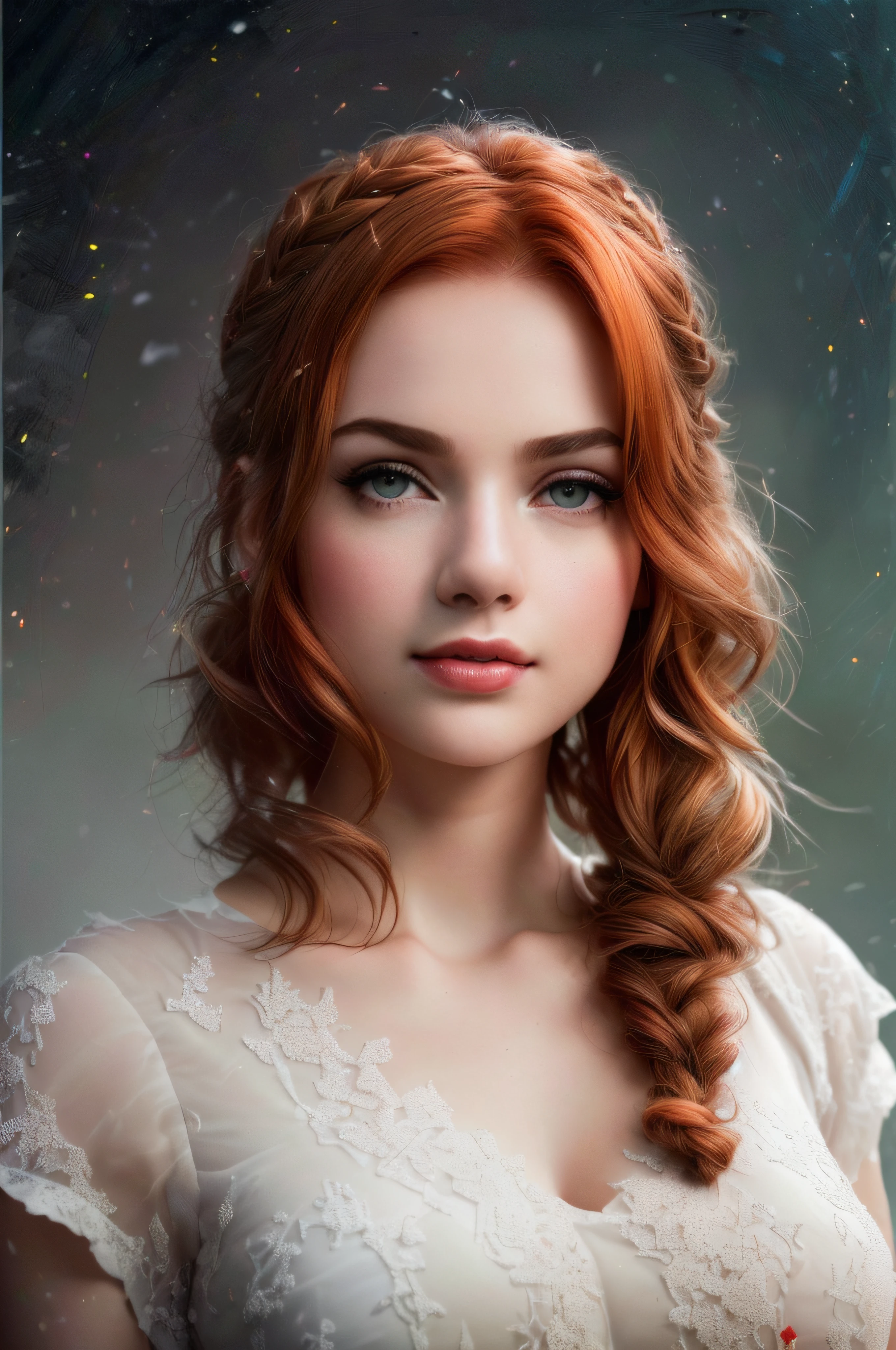 masterpiece, best quality, highest quality, cinematic lighting, (volumetric lighting), extremely detailed CG unity 8k wallpaper, focused, 8k wallpaper, 4k wallpaper, extremely detailed, ultra realistic, photorealistic, sharp focus, absurdres, (HDR:1.2), (high contrast), photograph, detailed and intricate, instagram, portrait, highly detailed, digital painting, artstation, concept art, smooth, sharp focus, illustration, cinematic lighting, Style-Princess, short hair, braided hair, pony tail hair, redhair, ginger, red, body tilt, head tilt, side profile, 3/4 face