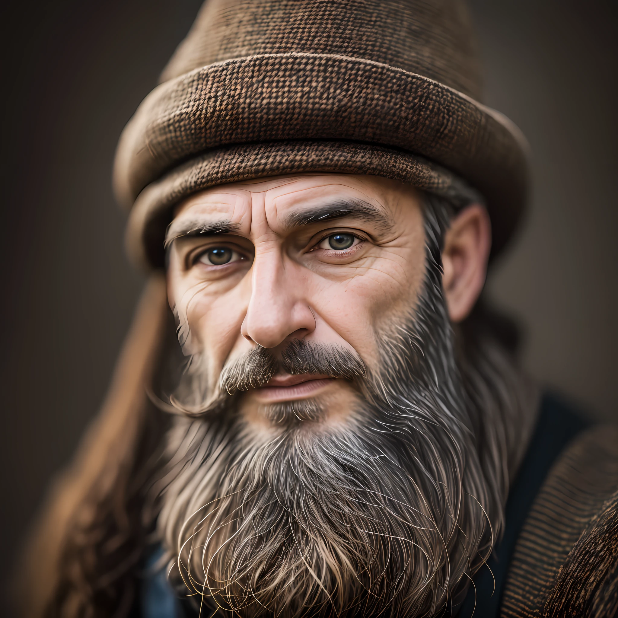 A portrait of a wizard, wise, small, dark beard, 40 years old, with piercing brown eyes, detailed face, high details, photography, dark studio, rim light, Nikon D850, 50mm, f/1.4 --auto --s2