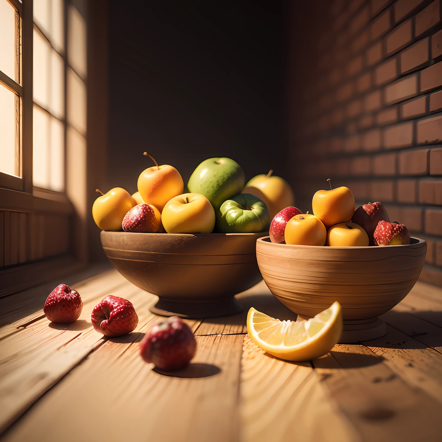 hyper realistic photo of rotten fruits in a wood bowl, photoshoot, shot on 70mm lens, shutter speed 1/1000, Ray tracing Global illumination, 8K, anti-aliasing, FKAA, TXAA, RTX, shaders, tone mapping, --ar 16:9 --auto
