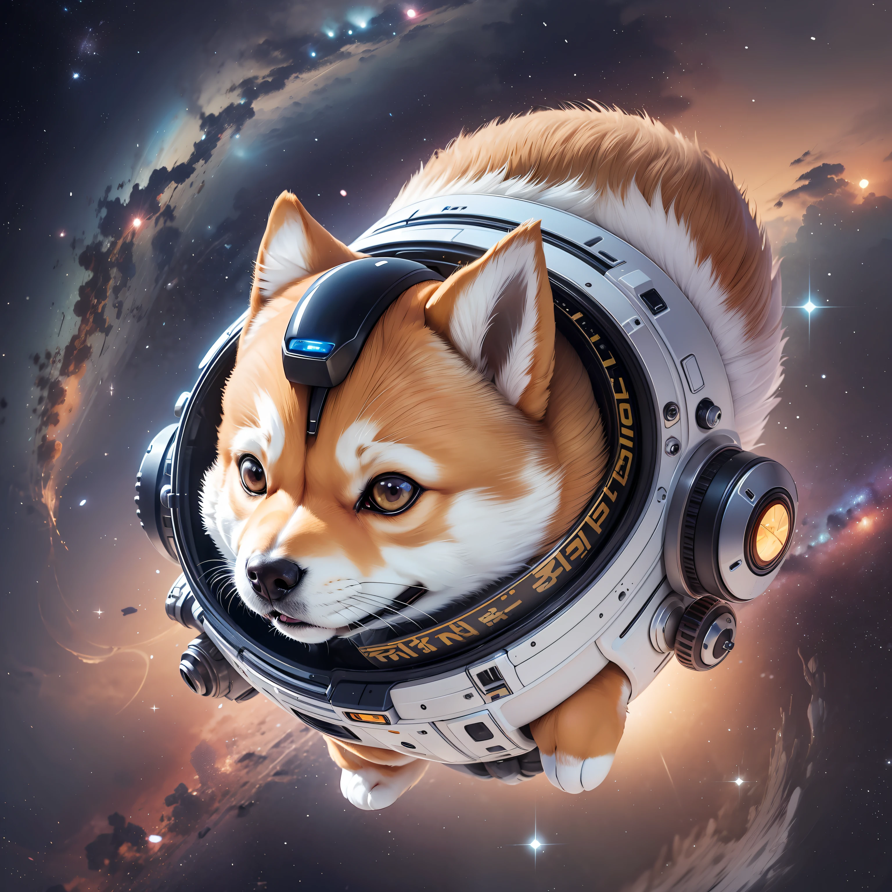 Cute Shiba Inu, made of metal, (Cyborg: 1.1), ([Tail | Detailed Wire]: 1.3), (Complex Detail), HDR, (Complex Detail, Ultra Detail: 1.2), Cinematic Shot, Vignette, Center
