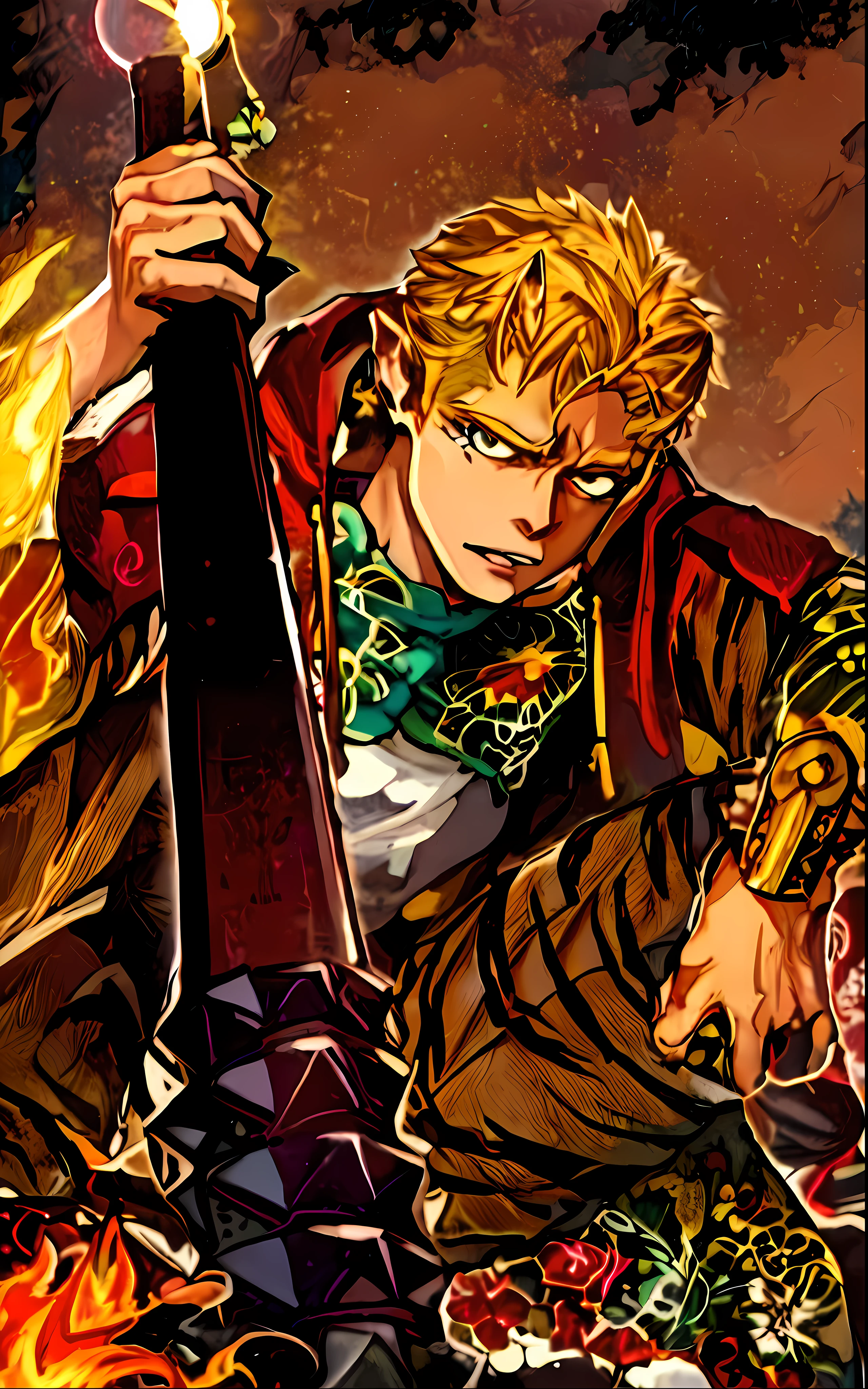 personagem de anime Maculino chutando com um fundo de um torneio, Estilo de arte Guilty Gear, Estilo anime de rolagem ninja, Gurren Lagann, Gurenn Lagann, engrenagem culpada strive splash art, rolagem ninja anime, Otaku Gangasta, Arte HD, Art Direction Guilty Gear, advanced digital anime art ", engrenagem culpada, badass anime 8 k, anime wallaper anime, gyro zeppeli, cabelo castanhho, toupeira sob o olho, sorrir, cabelo castanhho, olhos loucos, alto detalhe, super detalhe, best qualidade, Detalhes altos, anatomicamente correto, retina, pele texturizada