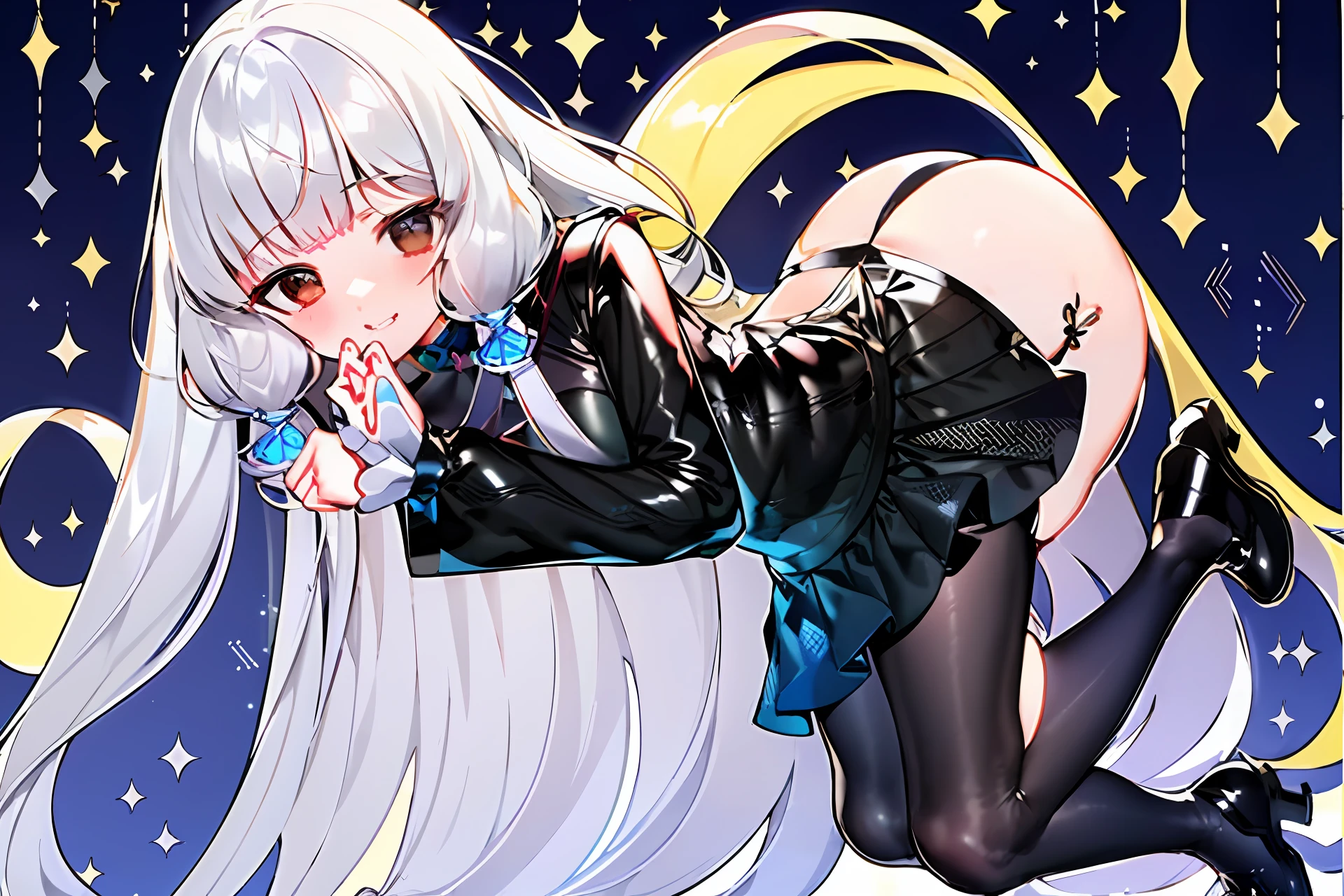 Two-dimensional，silber hair，sailor clothes，Double tail，Super Long Hair，Cutes，Black Pantyhose，Black uniform shoes，Bashful