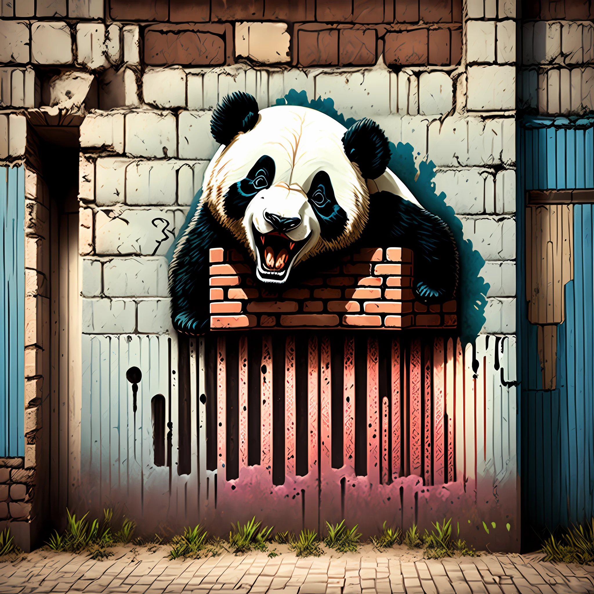 Grafitti giand panda scream, brick wall --auto
