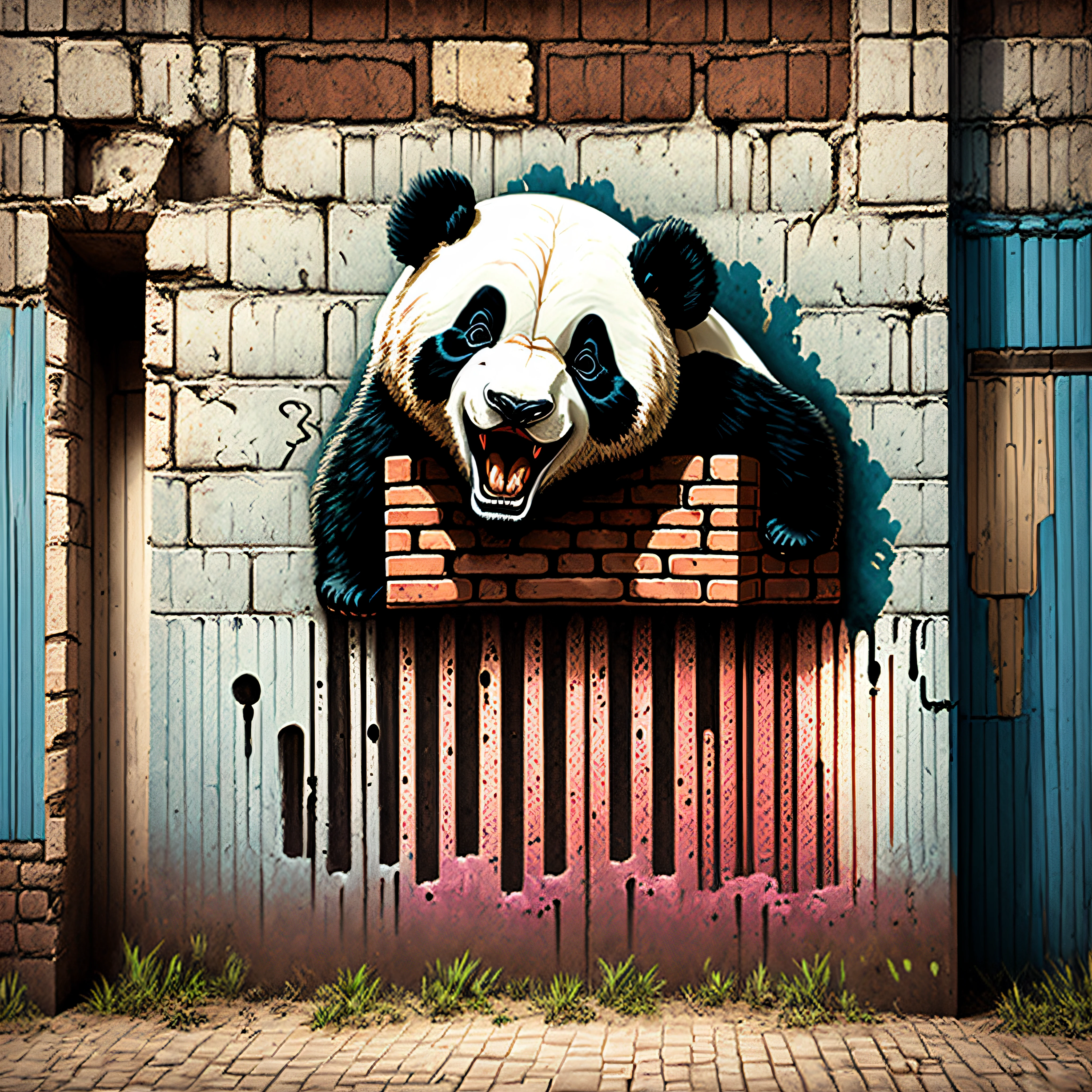 Grafitti giand panda scream, brick wall --auto