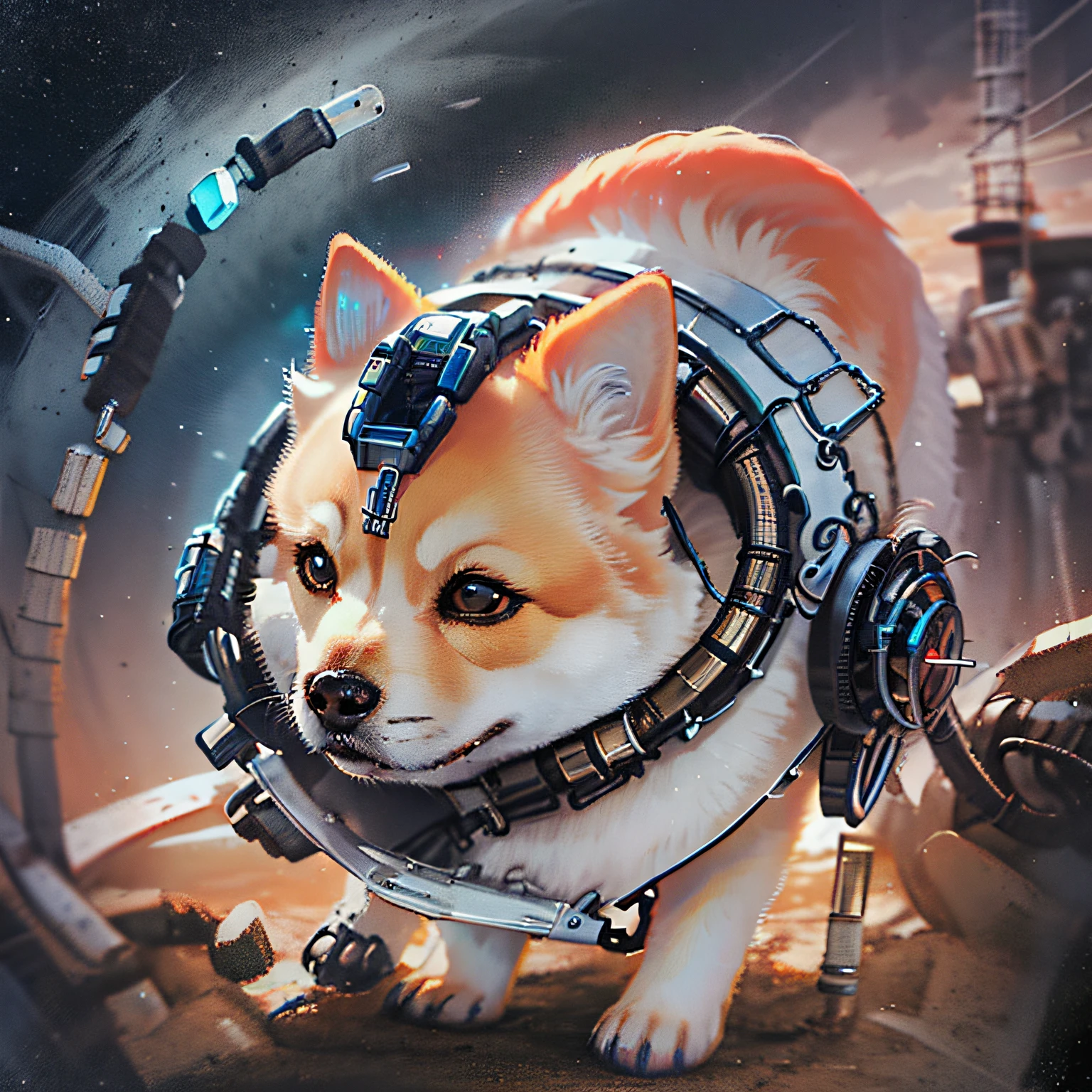 Metal cute Shiba Inu、(Cyborg:1.1)、([tail | detailed wire]:1.3)、(complex detail)、hdr、(complex detail、Super Detailed:1.2)、Cinematic Shots、Anthropomorphism