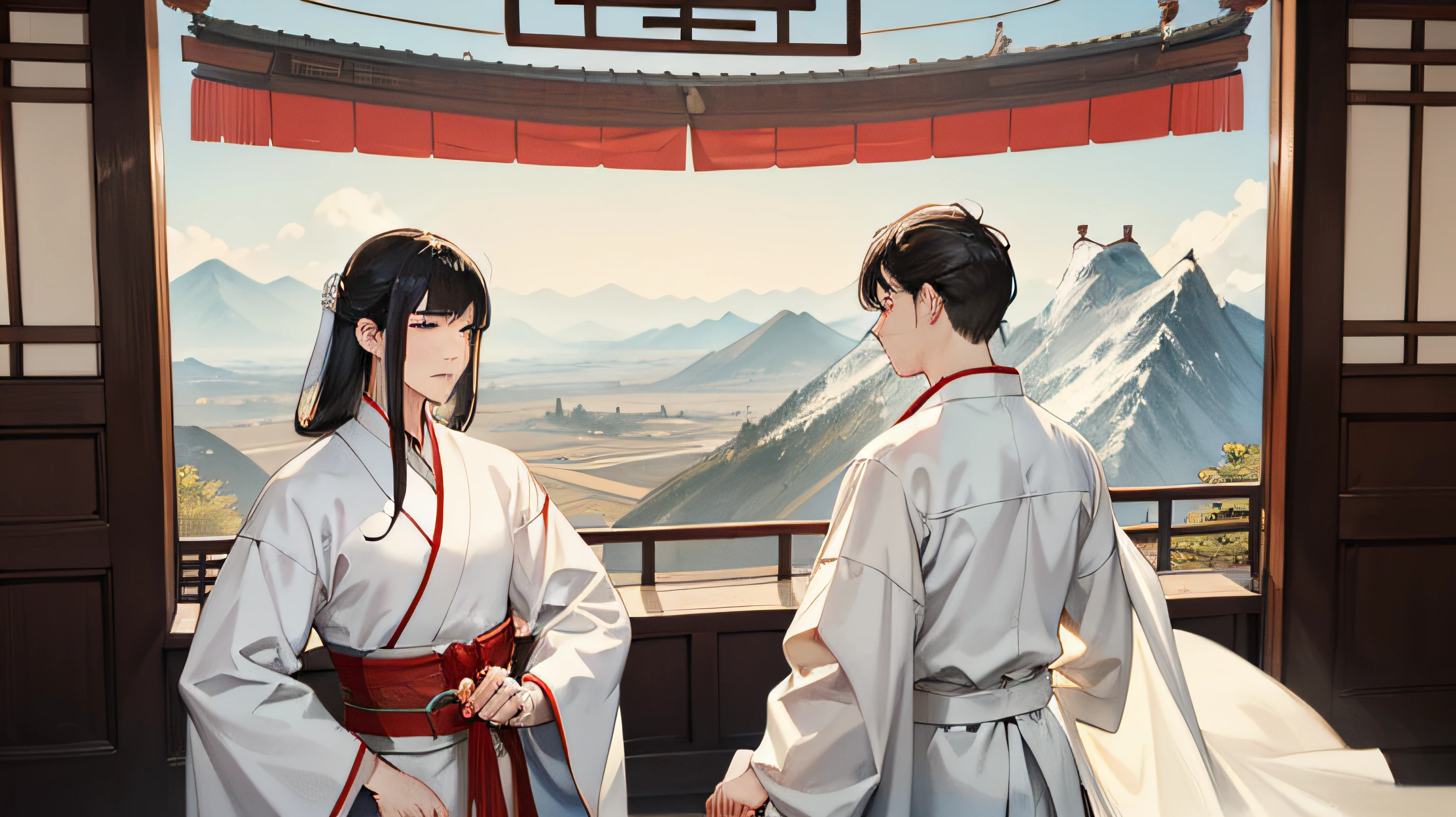 Two oriental individuals engaged in deep conversation, their expressions reflecting sincerity and mutual understanding. --auto