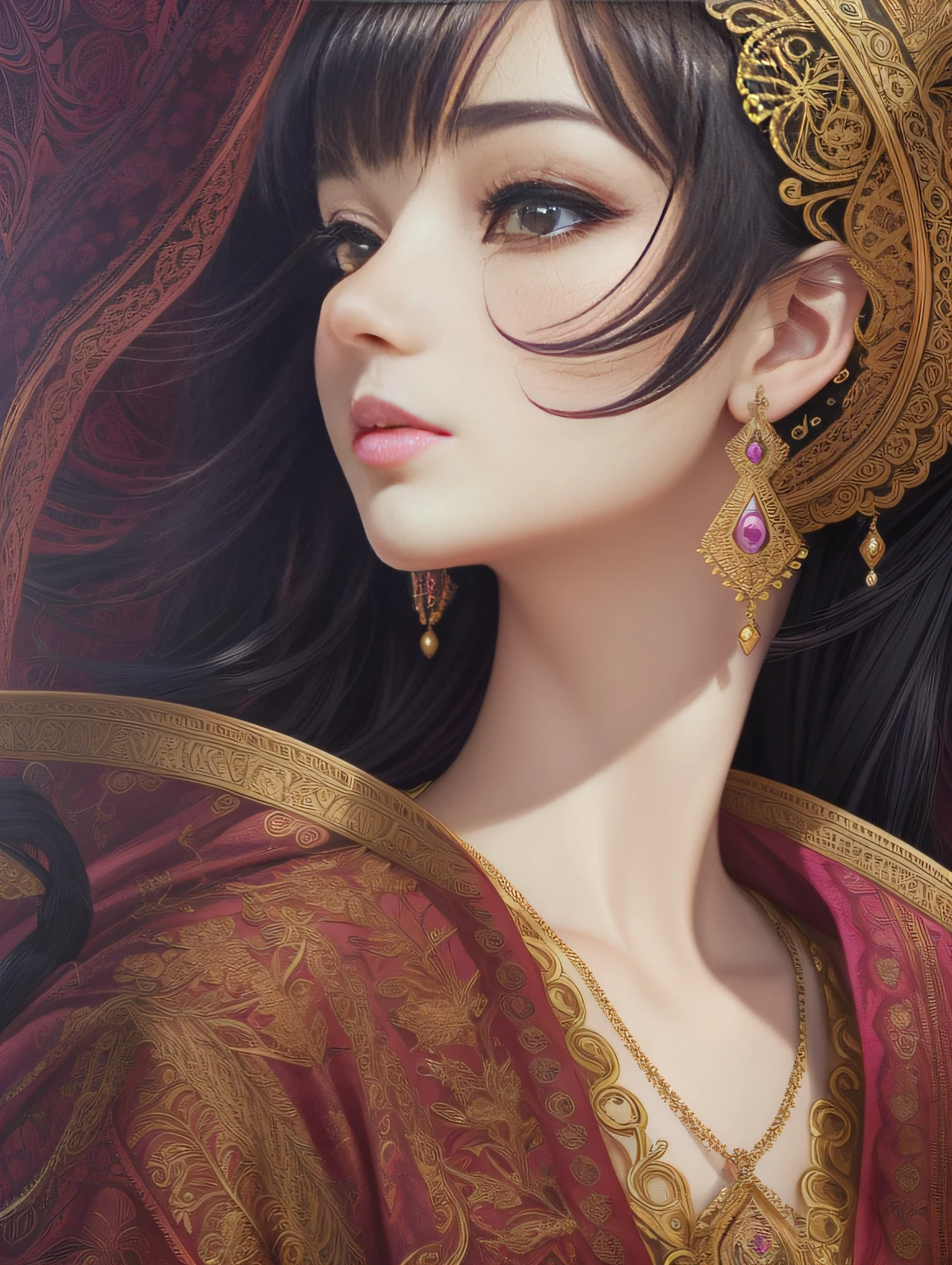 oil painting by Leonardo da Vinci, realistic photography, closeup face of Indian women with white and messy hair, her eyes are sweet and vibrant, her face is symmetrical, silky peach skin, soft torch luminosity on the face by REMBRADT, Adobe Illustration, Trending on Artstation, 8K, hd, cinematic, masterpiece, magnificent art, best quality
