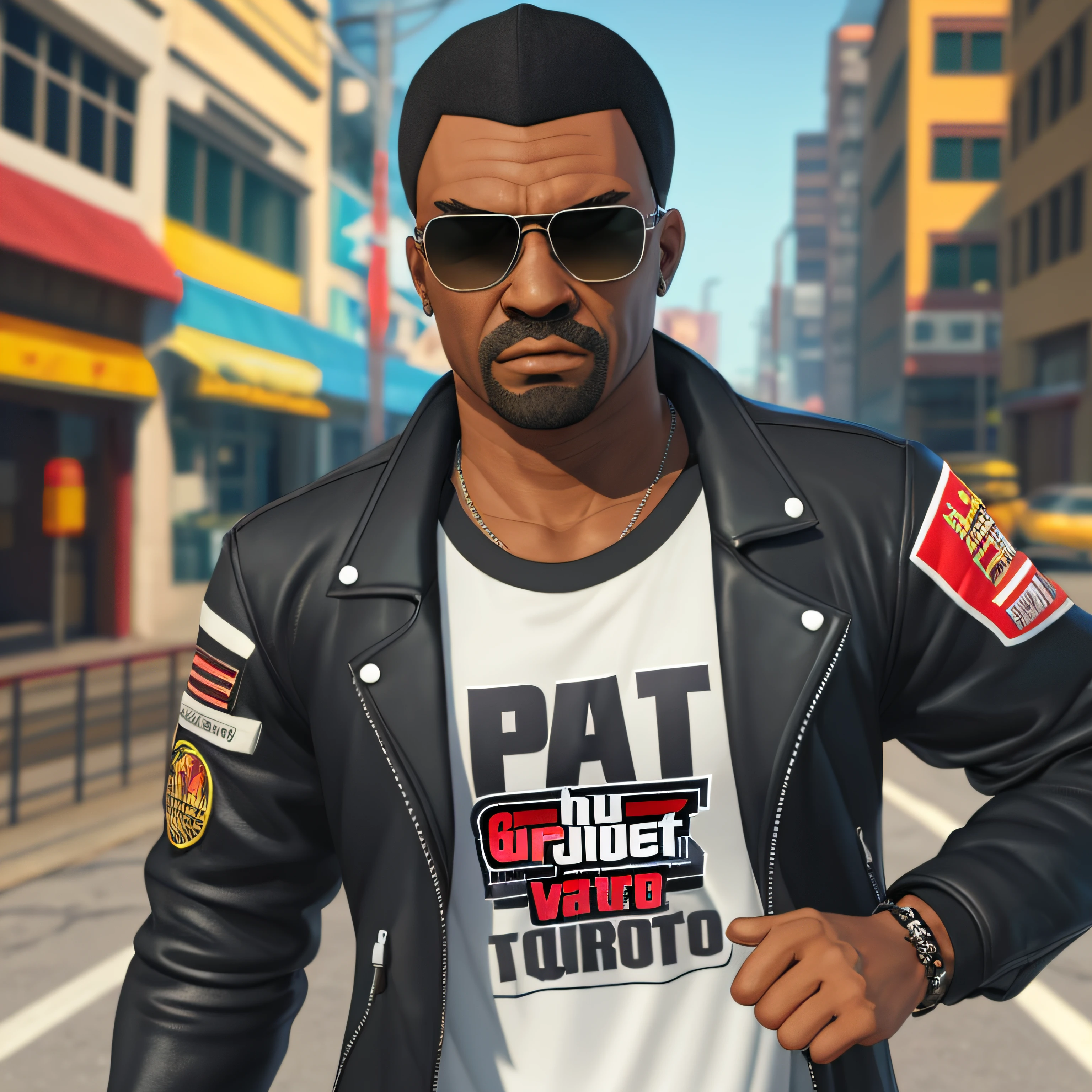 close up personagem jaqueta preta e camisa branca estilo grand theft auto,3D --auto --s2
