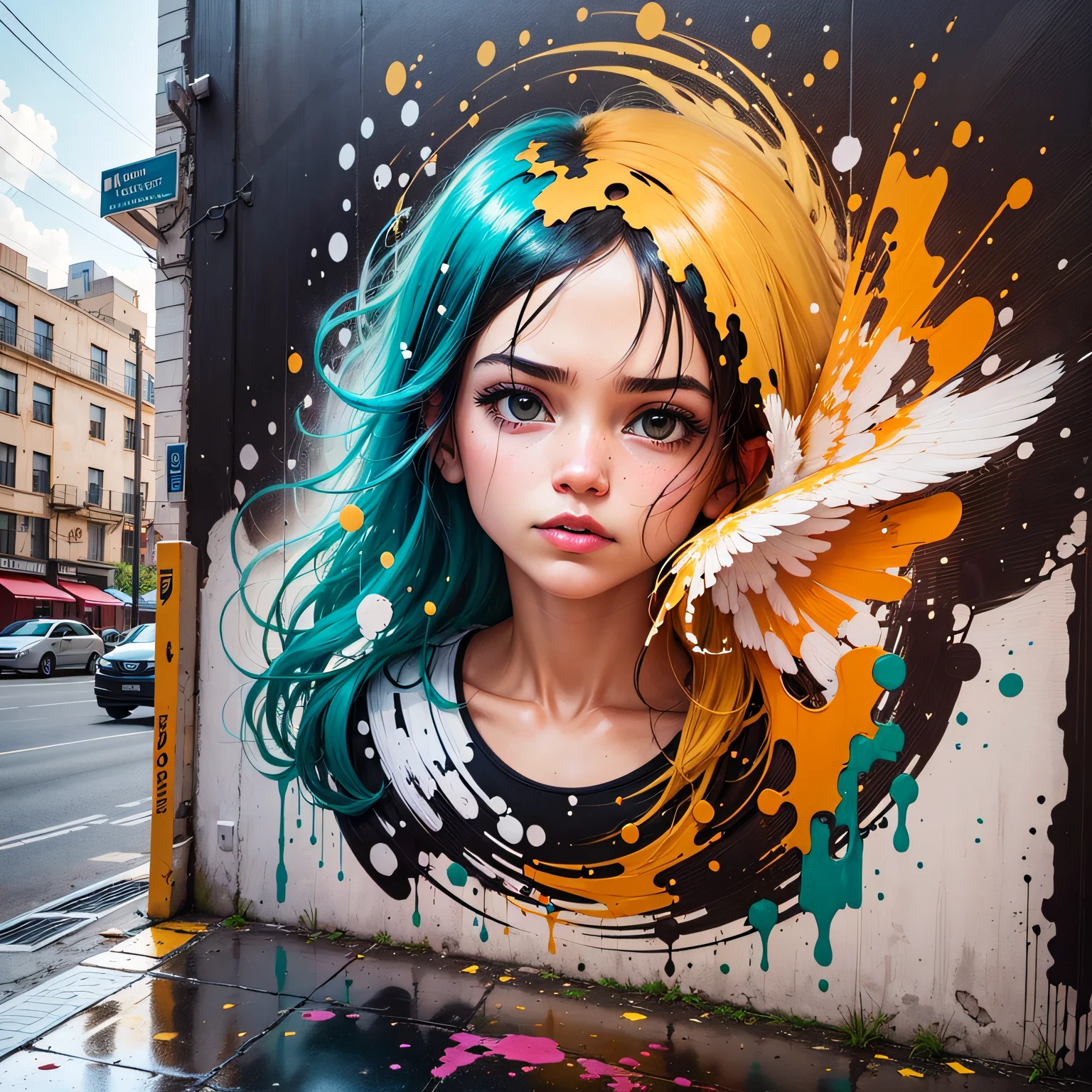 "Crie uma imagem mostrando artistas de rua colorindo e transformando os muros da cidade com sua arte. Destaque a diversidade e criatividade presentes na cultura de rua."