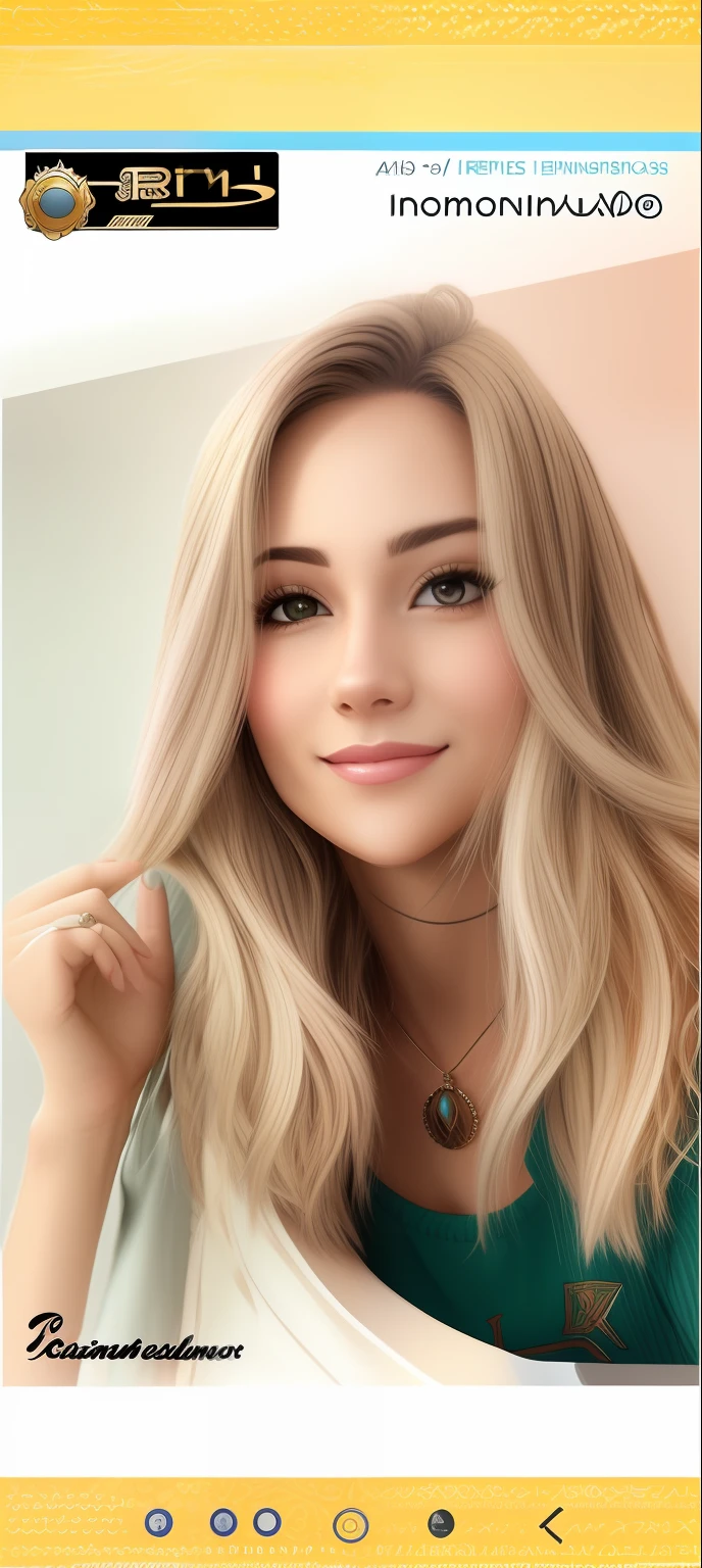 tem uma mulher sorrindo, cabelo longos loiros, estilo anime realista, detalhes intrincados, altamente realista