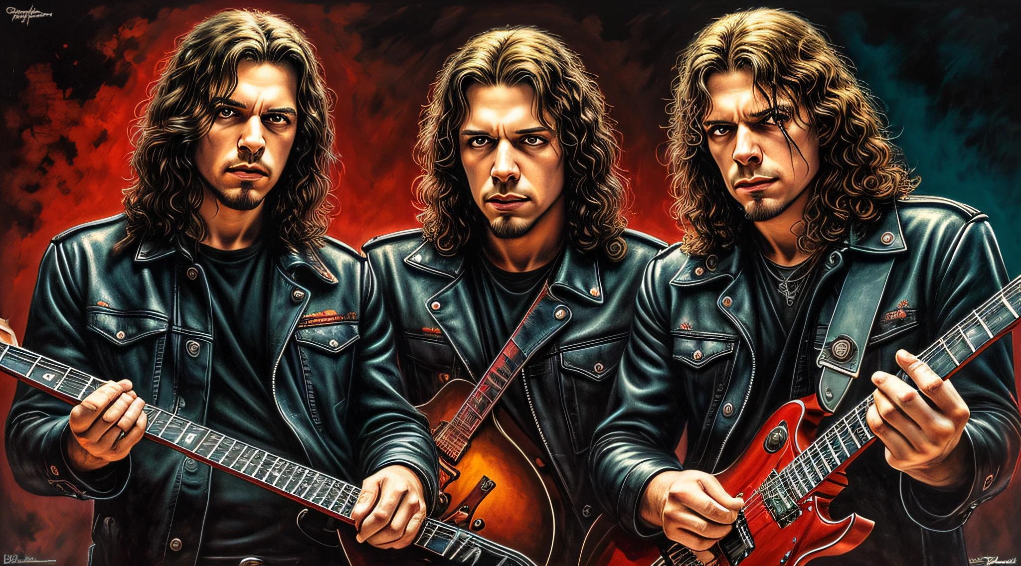 a group of men standing next to each other in front of a red background, Metallica, sol ofuscante, luz esquerda, donzela, Megadeth, Donzela de Ferro, Borda a Borda, mestre de fantoches, Foto promocional da banda de rock pesado, desconhecido, Caparison, red lighting on their faces, bigorna, drew struzan tomasz alen kopera, estrela do rock, menacing