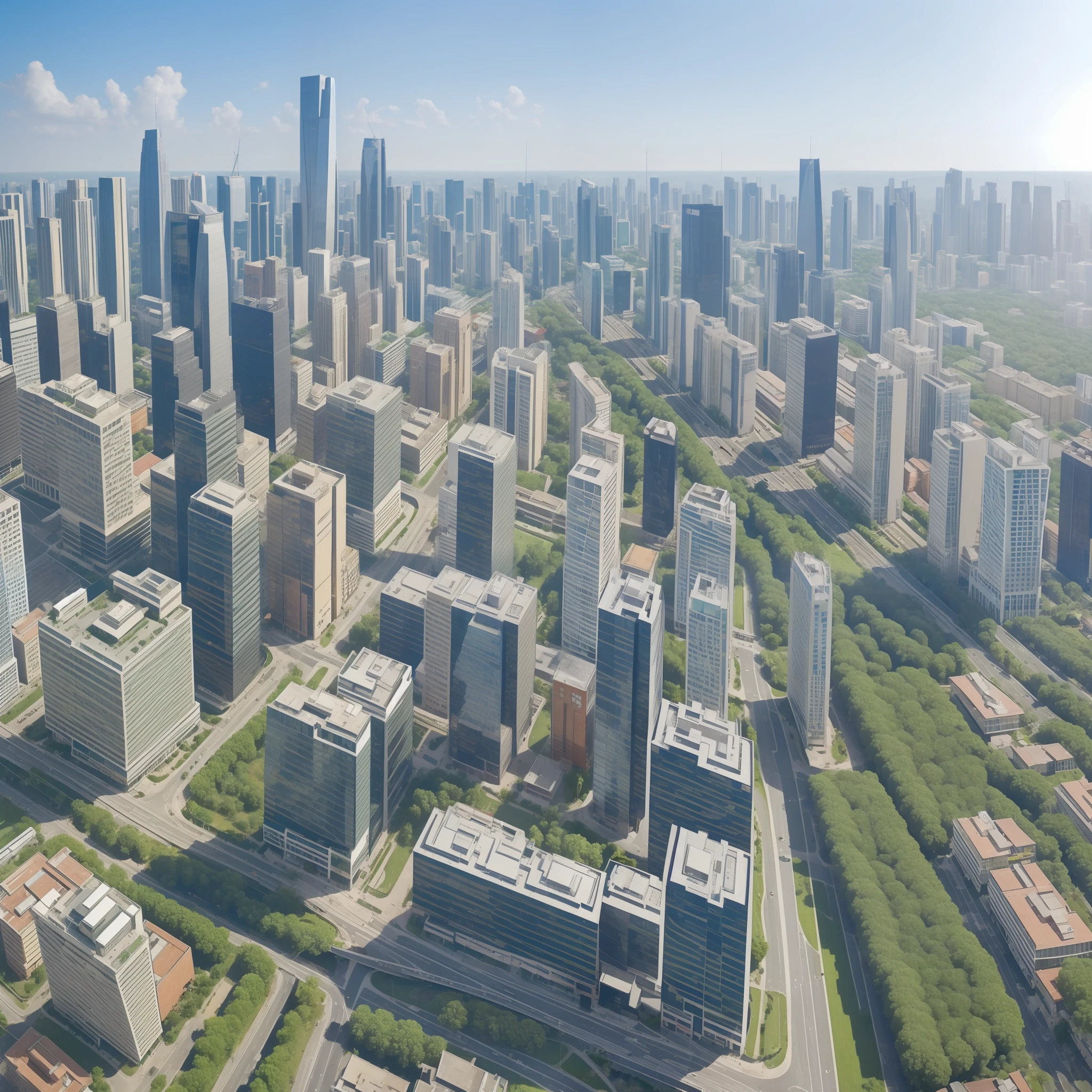 City with nothing but buildings and avenues, The buildings have modern architecture