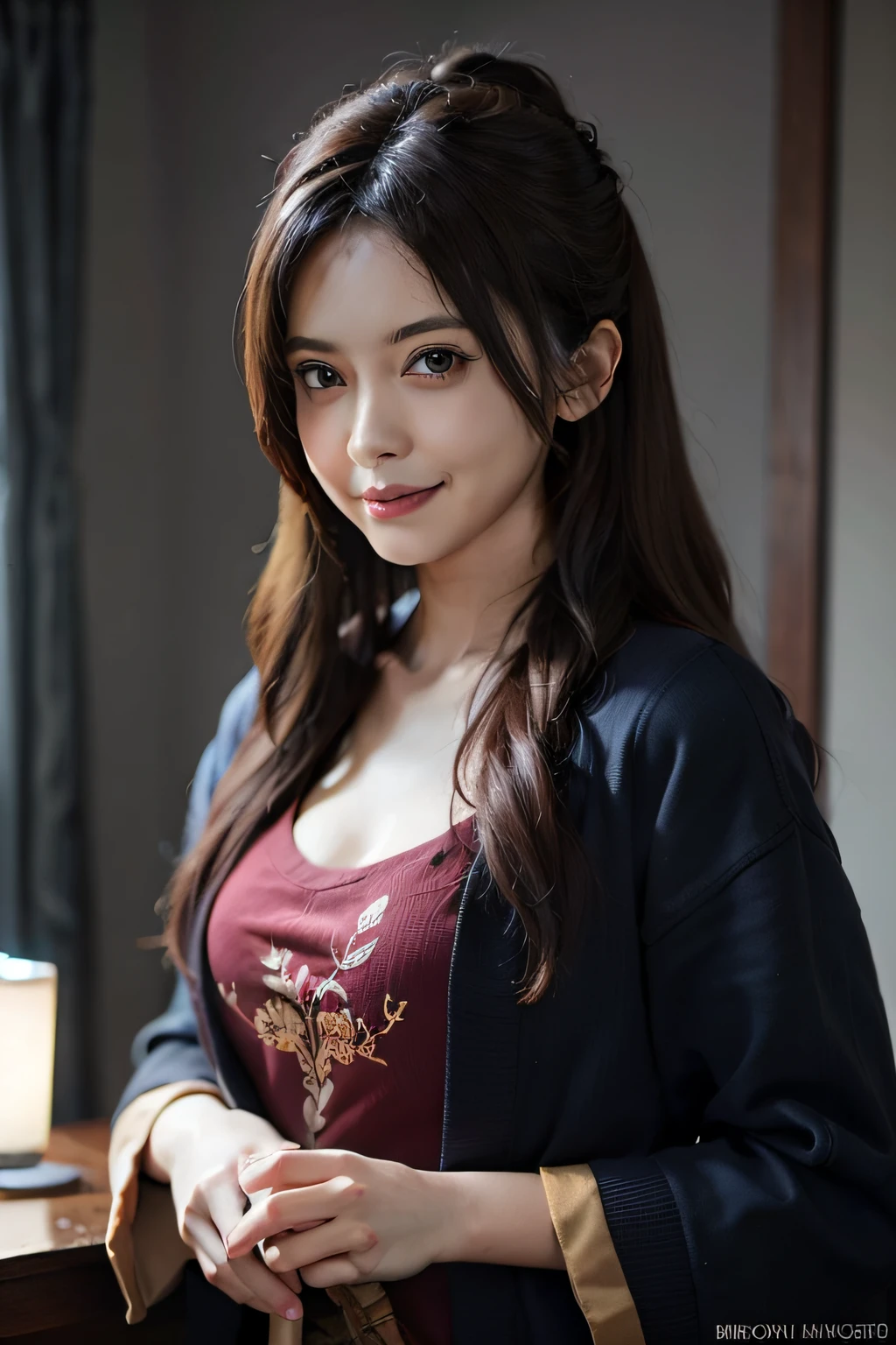 Woman with long hair western features beautiful smile