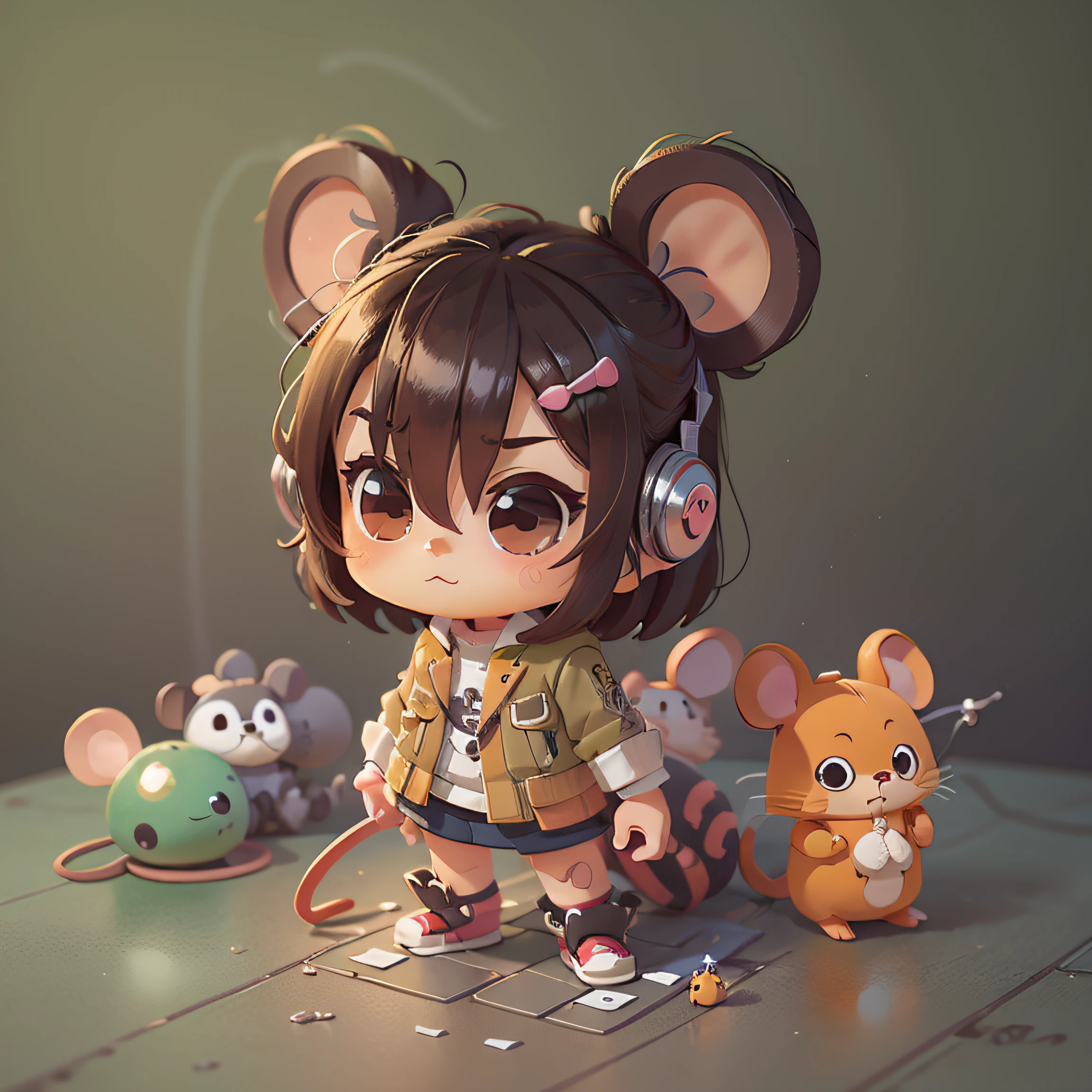 chibi, mouse, cute, rogue, bigbadejo, full body, masterpiece, 3D Rendering, Best Quality, Lots of Detail, (plain background), vinyl toy figurine