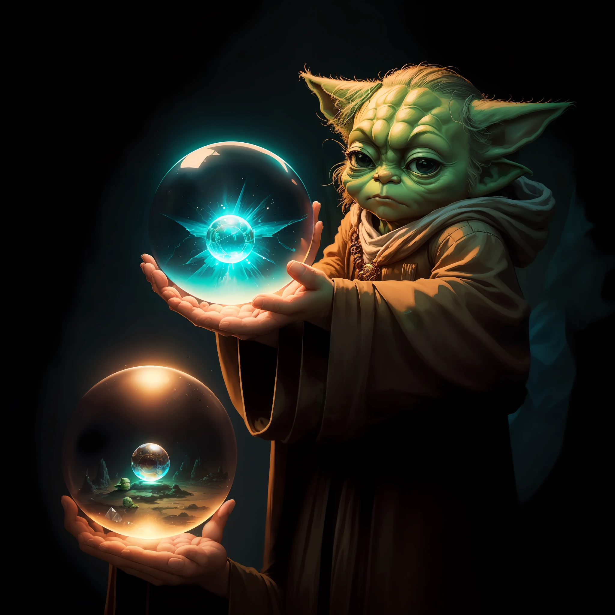  Yoda holding a crystal ball and with the phrase "Future Master Jedi" (Futuro Mestre Jedi). --auto