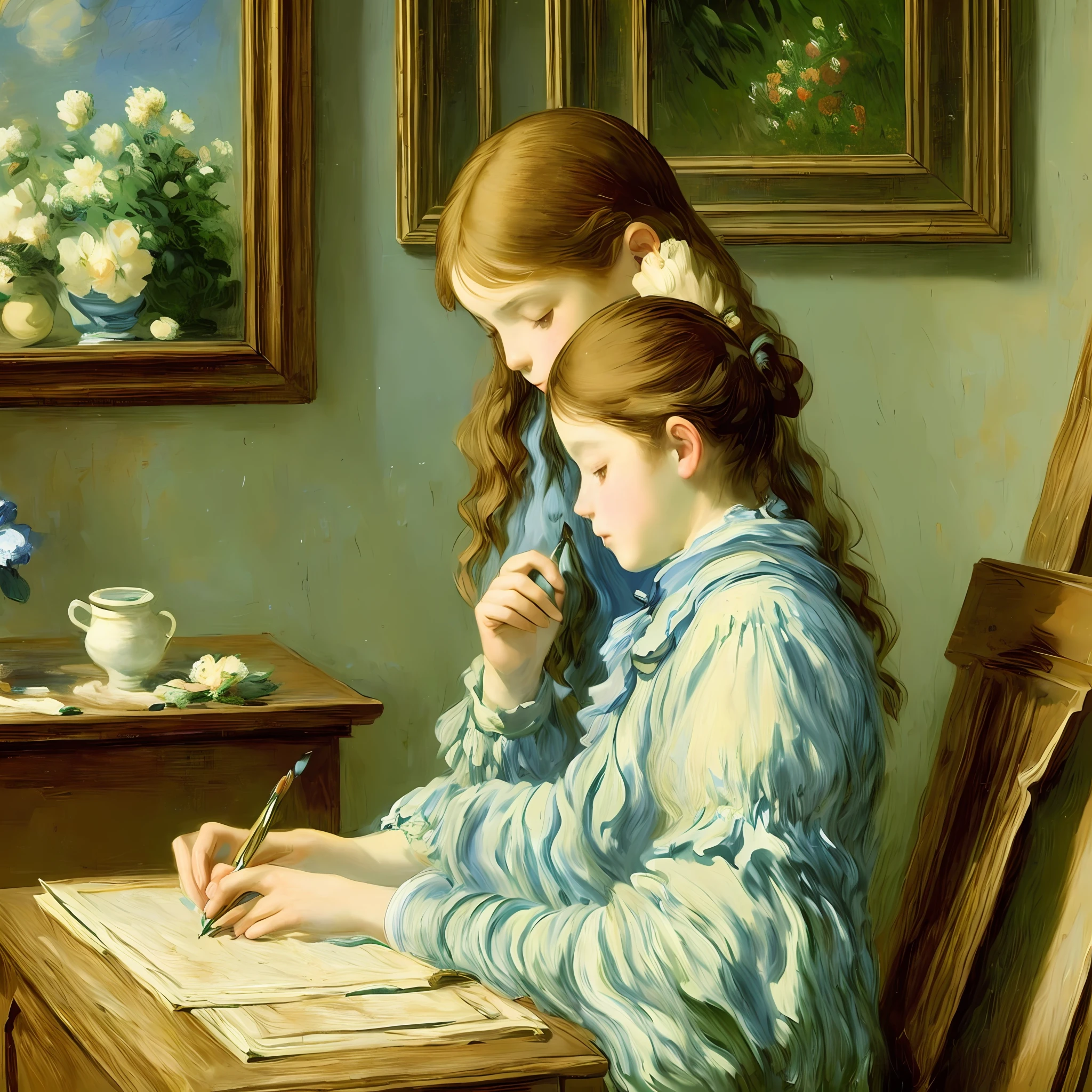 the lesson, painting by monet and Louis-Léopold Boilly and baltus , new unseen masterpiece from the artist, exquisite art --auto --s2