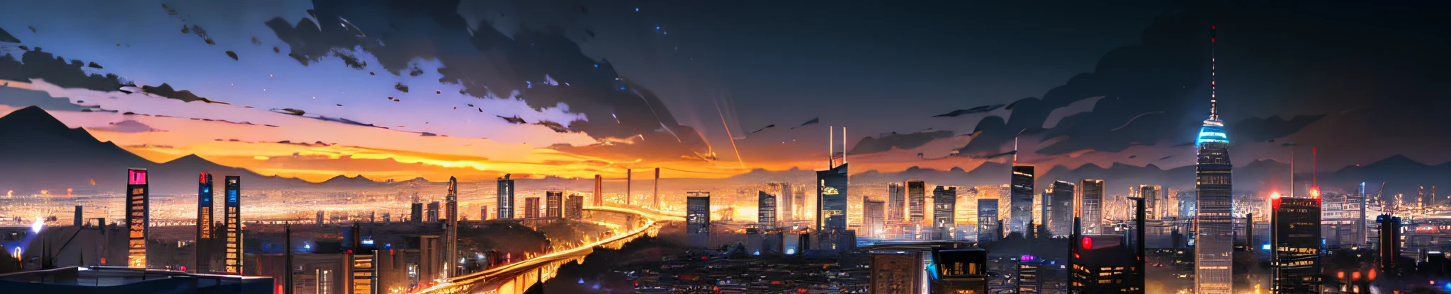 Night view of the city of São Paulo with many buildings and a plane flying overhead, hd anime cityscape, noite calma. digital illustration, inspirado em Makoto Shinkai, arte de fundo do anime, arte de fundo, em estilo de makoto shinkai, Estilo anime cityscape, arte de fantasia urbana estilizada, Paisagem urbana noturna, bela paisagem urbana, night scenery, illustration matte painting