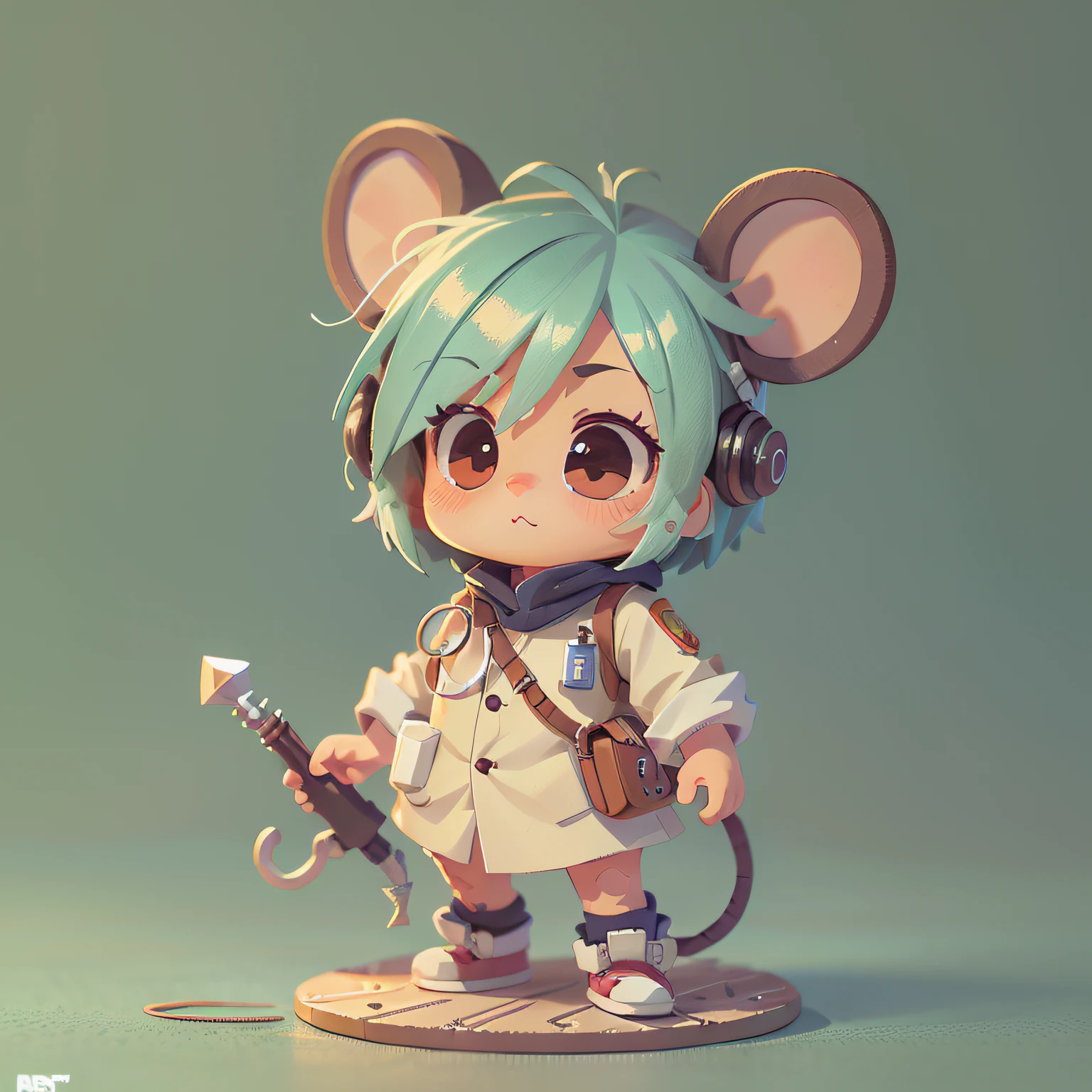 chibi, mouse, cute, medic, bigbadejo, full body, masterpiece, 3D Rendering, Best Quality, Lots of Detail, (plain background), vinyl toy figurine
