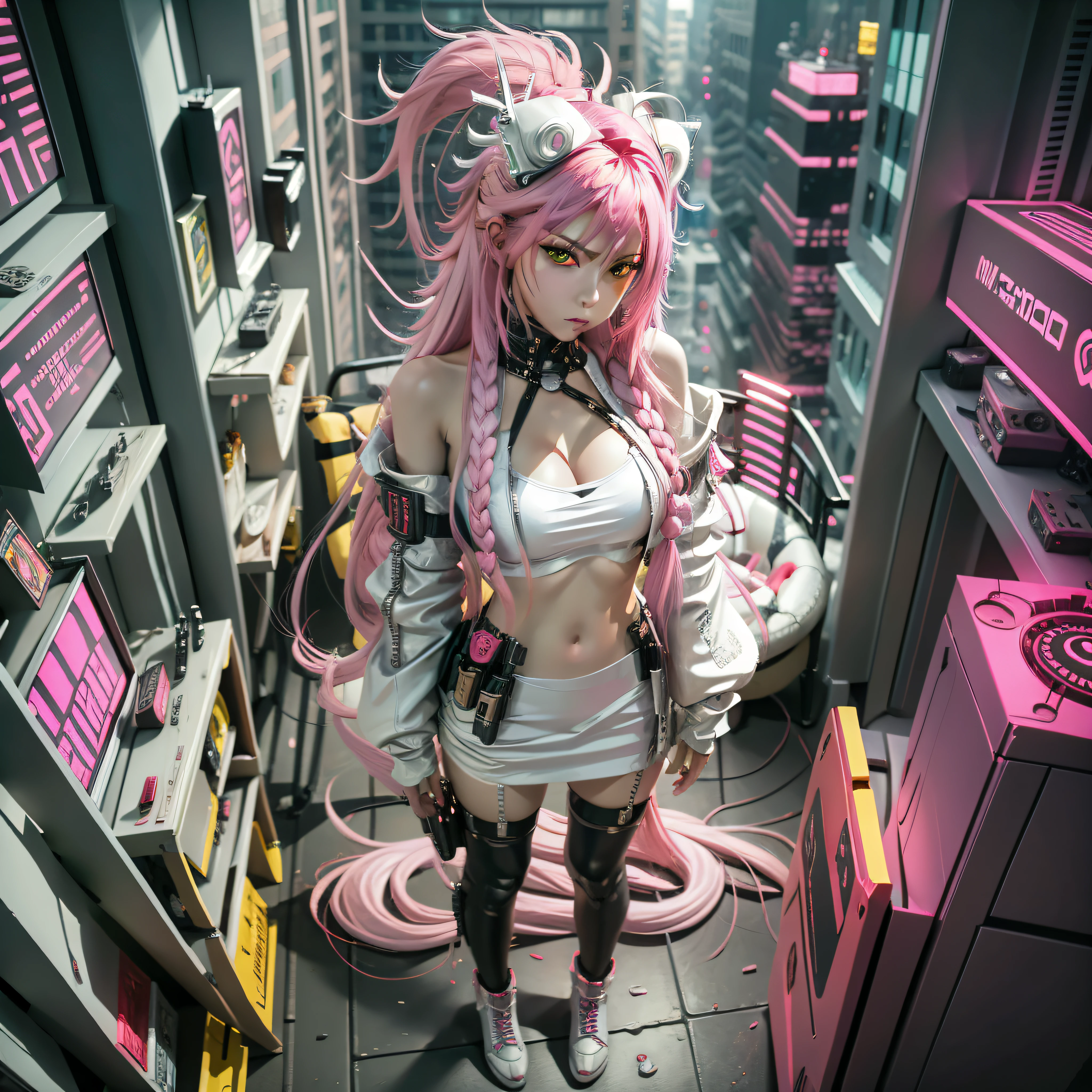 round image,(masterpiece:1.3), (the best quality:1.2), (super fine illustrations:1.2), (Masterpiece), high quality, high detail,(SOLO:1.4),((round image)),[(white background:1.1)::5],[(cyberpunk:1):5],[(game character portrait:1.2):5],

{1 girl},{solo},(((full body))),{{{only five fingers}}},((pink))long  hair((yellow and (White) ends)),long hair,whole body, pantyhose,look at viewer, from above, red eyes, cyberpunk,