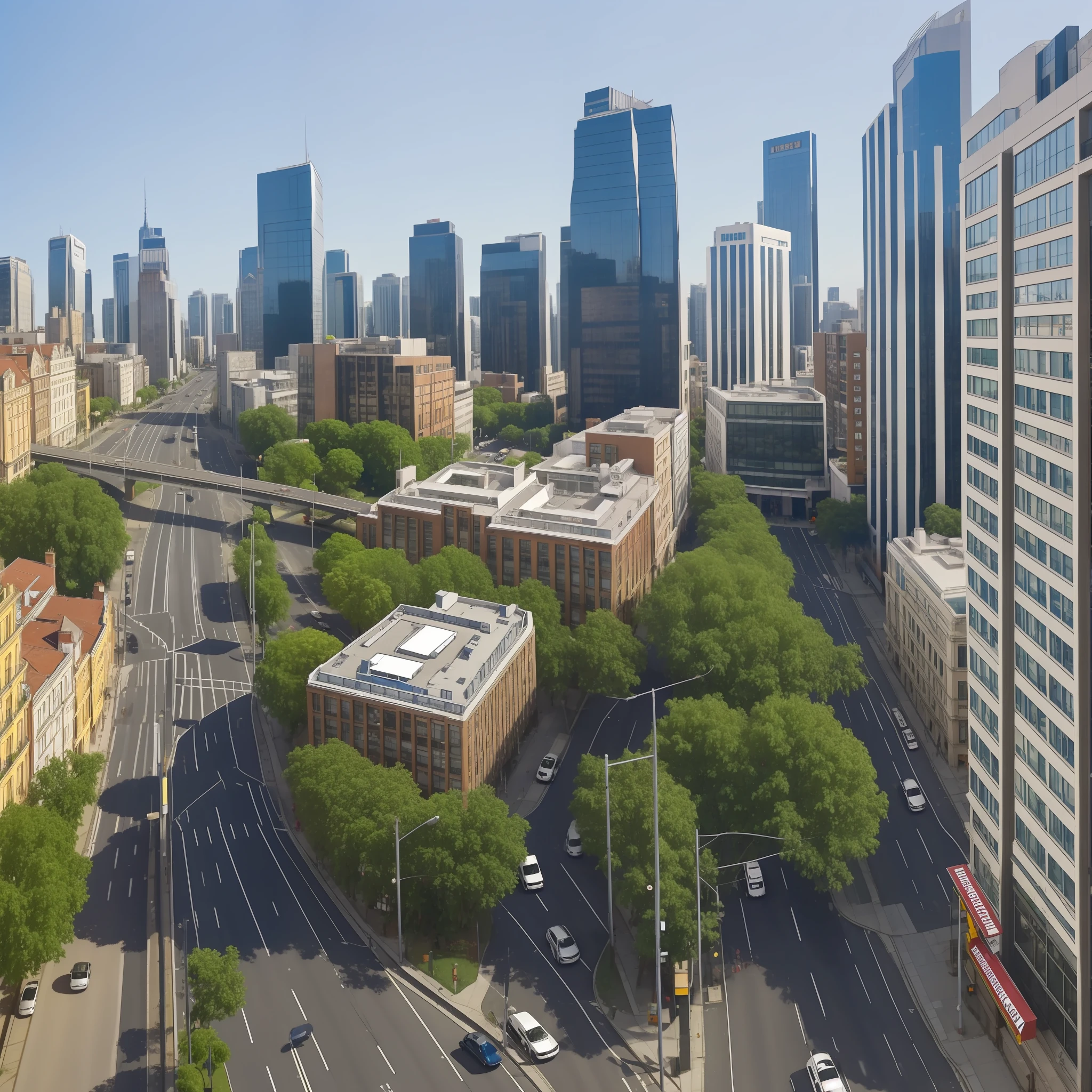 City with straight streets and with buildings different from each other