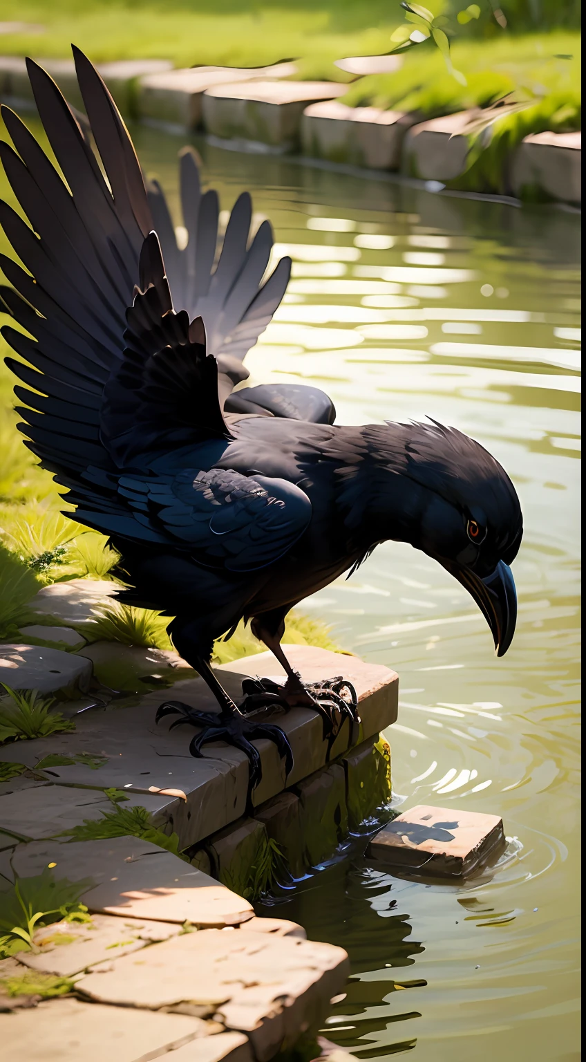 crow drinking water in the river --auto
