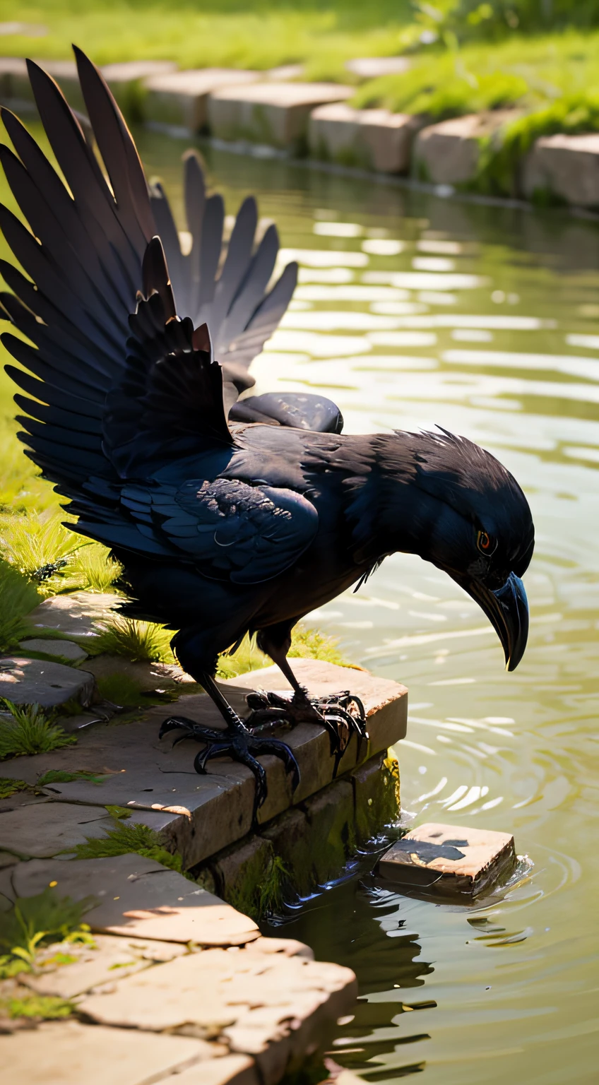 crow drinking water in the river --auto