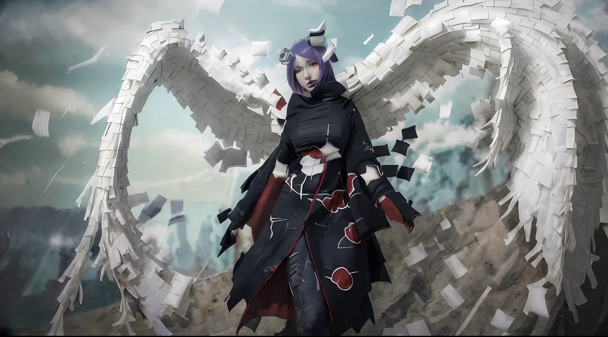 Best quality, 8k, 32k, Masterpiece, photo realistic, realistic, anime cosplay with purple wings and black wig and outfit, anime cosplay, professional cosplay, full cosplay, cosplay, anime girl cosplay, cosplay photo, cosplayer, publicity cosplay (seductive poses ), Sexy, sexy buttocks, beautiful white face shining, beautiful face, pink cheeks, beautiful lips, porcelain skin, intricate details, super detailed, super tall, supreme detail, high detail, delicate, excellent detail, fine detail, lighting cinematic, best quality, masterpiece, smooth and beautiful, CG , unity, 8k wallpaper, Stunning, fine detail, unity CG wallpaper 8k ultra detailed, large file size, highly detailed, high resolution, amazing detail, stunning detail, depth of field, oil painting effect in Rembrandt art style, concept portrait art in Stanley Artgerm Lau style, WLOP, trending on Artstation, epic, trending in society, detailed digital painting, very high quality models.