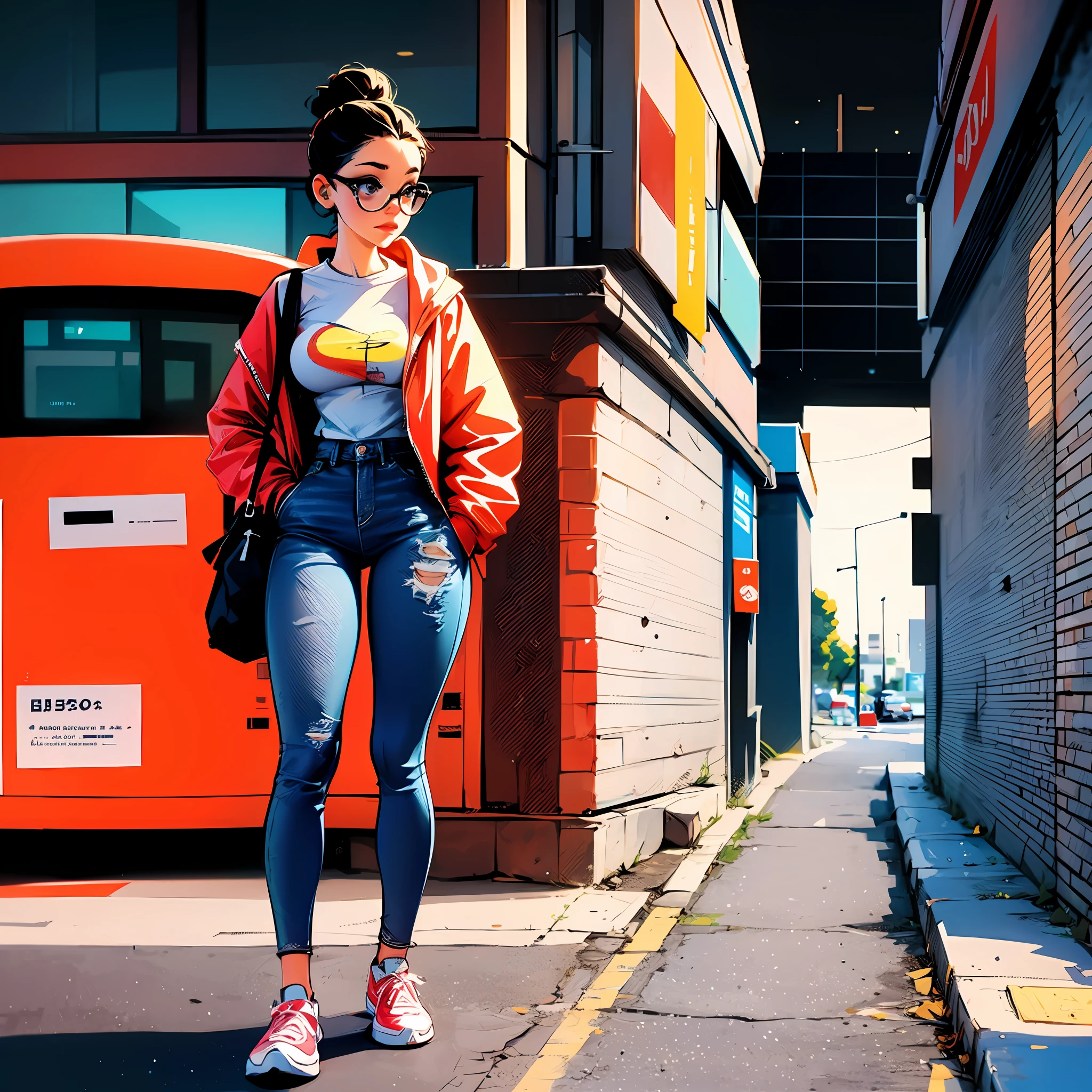 anytoon, Uma mulher sozinha em roupa streetwear, Detailed quality illustration