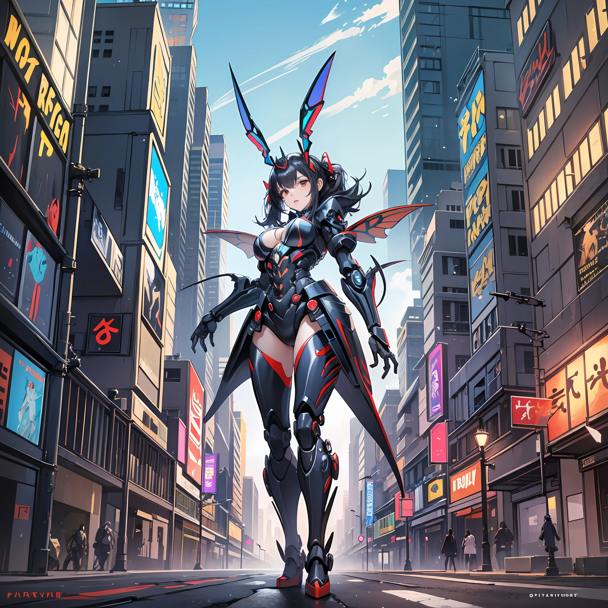 Woman in a costume in the color of Cerambycidae, best anime 4K wallpapers, full body, cyberpunk Cerambycidae, mechanized Valkyrie girl, biomechanical, highly detailed Artgerm based on Cerambycidae, cyborg Cerambycidae, anime style 4K, Cerambycidae