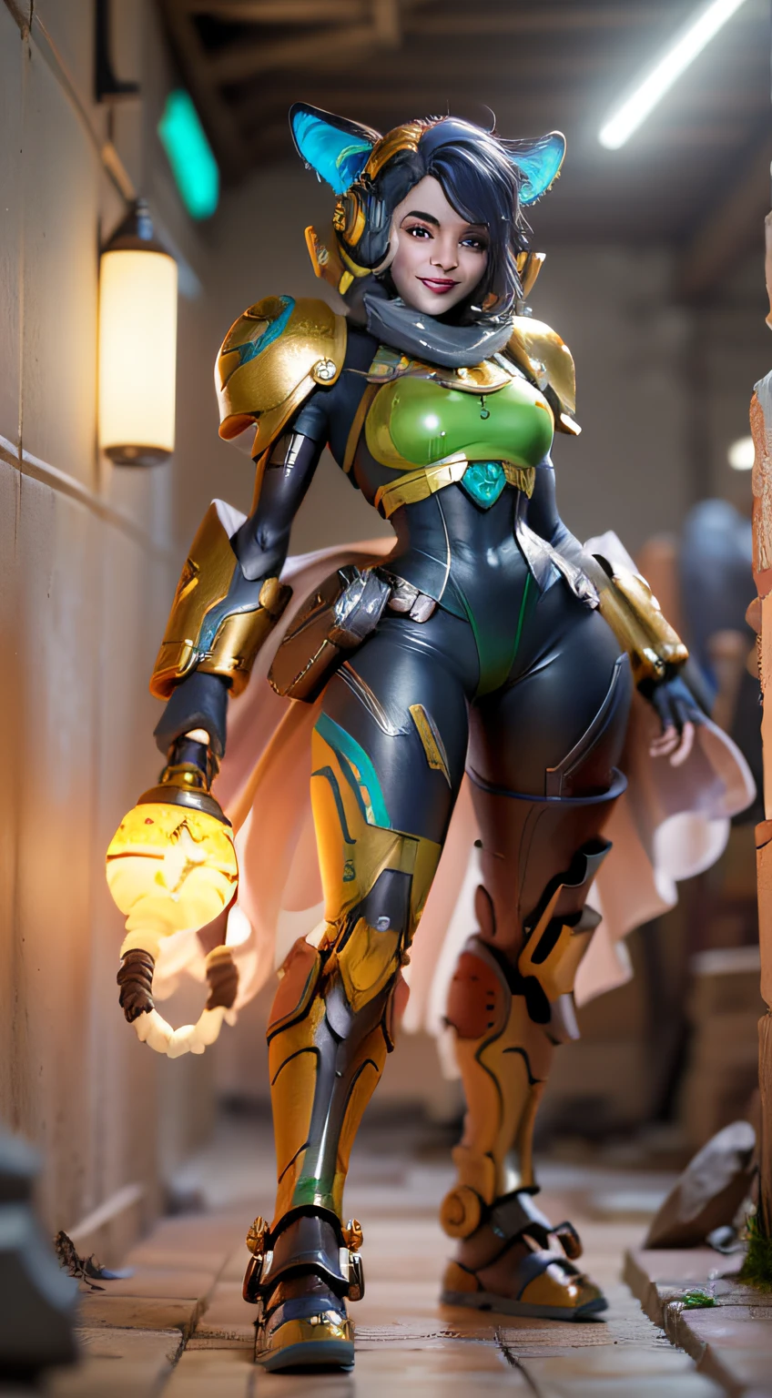 ((Melhor Qualidade)), ((Masterpiece)), (Muito detalhado: 1.3), 3D, Shitu-mecha, Mulher nua de corpo inteiro, 1 beautiful woman, sorridente, Garota nua cabelo curto, mech vestindo a cor laranja e branca, (mecha with tiger pattern decoration) (hands and feet wearing claws), ruins of cities in forgotten wars, tecnologia antiga, HDR (high dynamic range), ray tracing, NVIDIA RTX, super resolution, Unreal 5, espalhamento subsuperficial, Textura PBR, post-processamento, anisotropic filtering, Profundidade de campo, maximum sharpness and acutance, multi-texturas de camadas, albedo and highlight maps, surface shading, accurate simulation of light-material interactions, perfect ratios, octane rendering, duotone lighting, ISO baixo, white balance, rule of thirds, Ampla abertura, 8K RAW, high efficiency sub-Pixels, subPixel convolution, luminous particles, espalhamento de luz, Efeito Tyndall