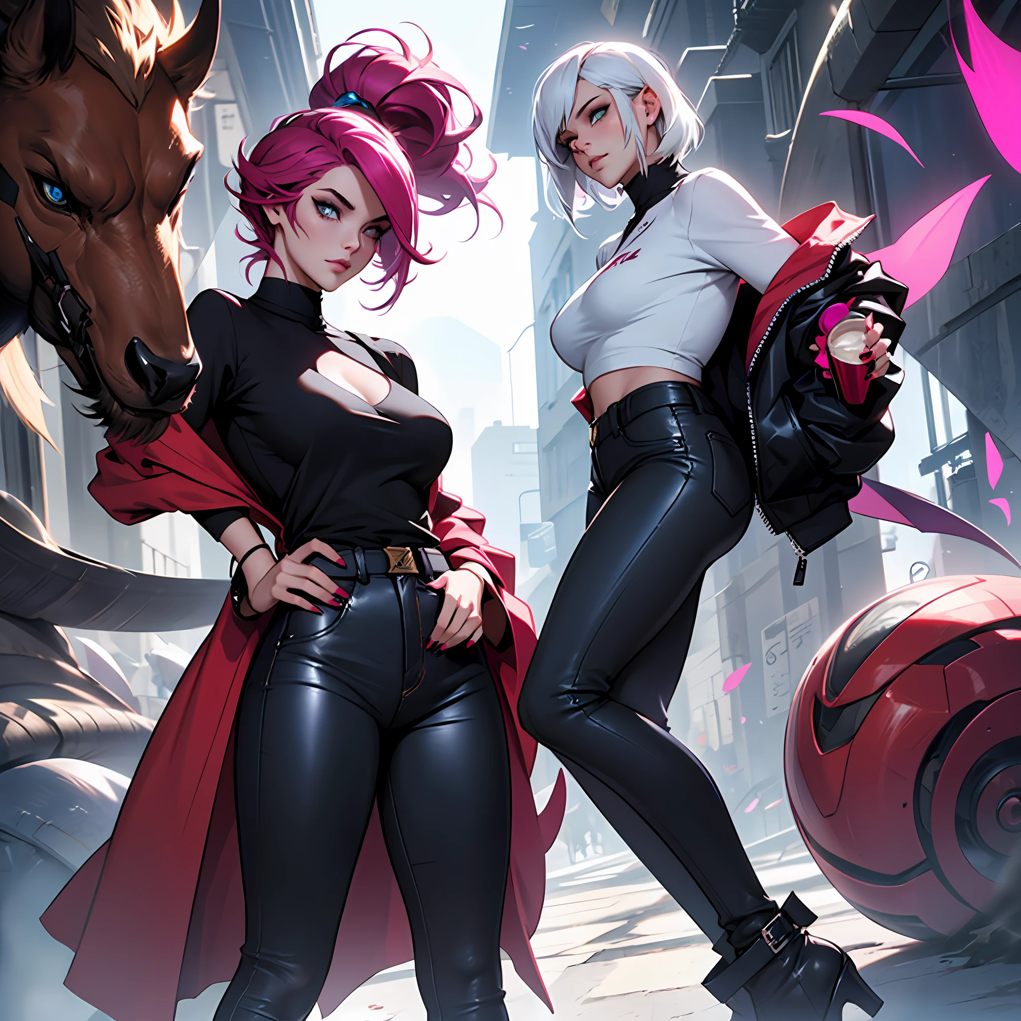 Prompt: Evelynn, a sedutora Suspiro das Sombras de League of Legends, decided to break stereotypes and experiment with a casual style. Descreva como seria o visual da personagem usando roupas casuais, maintaining its seductive and mysterious essence.
Evelynn, known for its sweeping presence and dark aura, decidiu desafiar as expectativas e adotar um visual casual, mas ainda cativante. Dressed in a loose black silk t-shirt that highlights her curves, ela combina com uma jaqueta de couro vermelha, that gives a touch of boldness to the ensemble.
Para complementar o visual, Evelynn opts for tight black leather pants, que ressalta sua silhueta, while still maintaining his mysterious way. On the feet, She wears high-heeled boots, delicadamente adornadas com detalhes em prata, adding a touch of elegance to your casual look.
Evelynn, sempre atenta aos detalhes, wears accessories that complement her seductive personality. She adorns her fingers with delicately adorned silver rings., que capturam as sombras que ela invoca. Sua maquiagem, ainda intensa e marcante, it's softer and more subtle, highlighting your mesmerizing eyes and sculpted cheekbones.
Seus cabelos negros e sedosos caem em ondas, complementando seu visual casual, but sensual. Evelynn decide deixar uma mecha de cabelo cair de forma descuidada sobre um de seus olhos. --auto