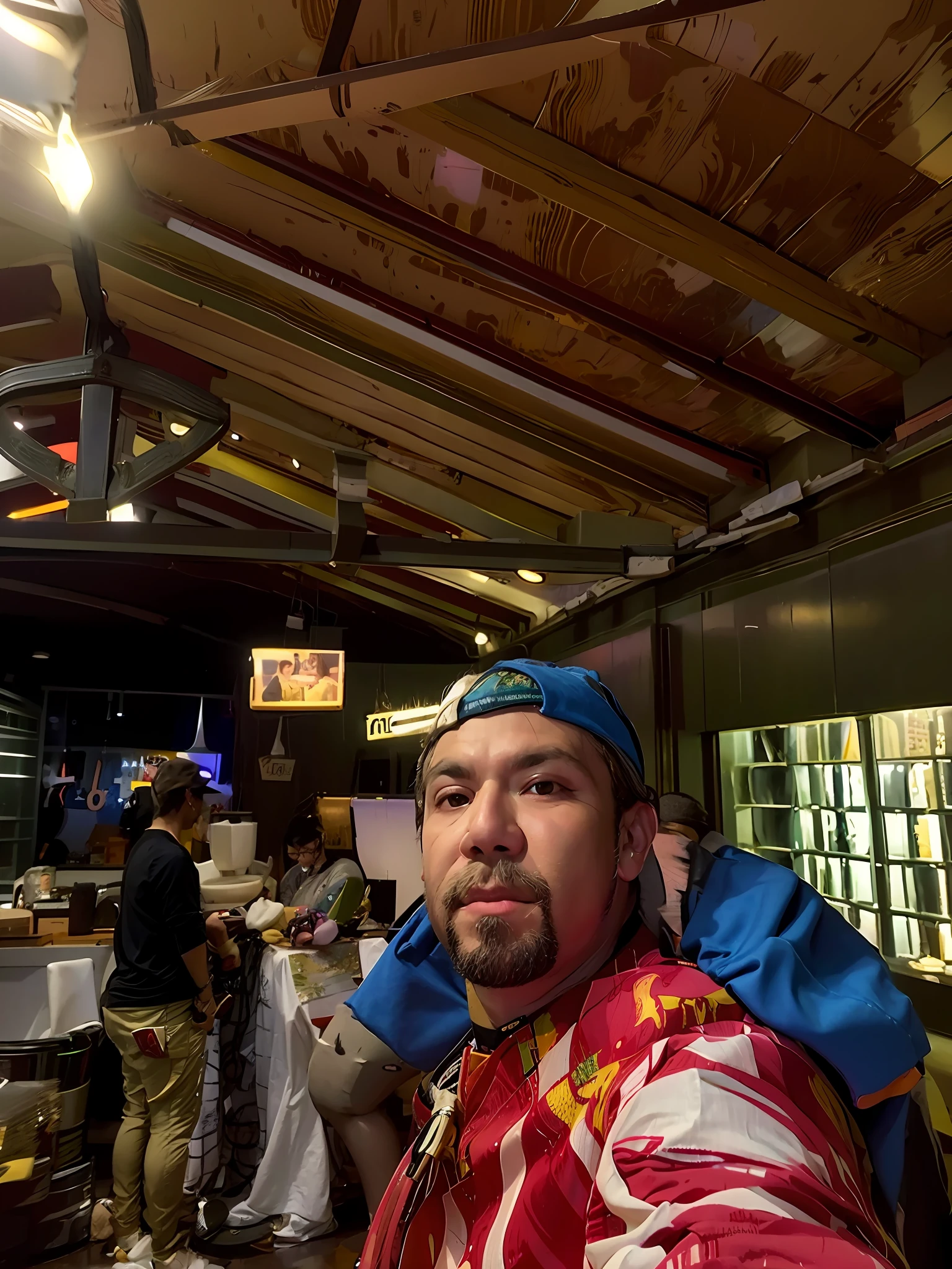 there is a man taking a selfie in a restaurant, 4 k post, 4k post, foto realista, david rios ferreira, imagem de qualidade muito baixa, tiro interno, imagem de perfil, Estilo Zigor Samaniego, taken in the early 2020s, 4 0 years old man, Direction: Felipe Seade, high qualit 8 k, Torne-se profissional