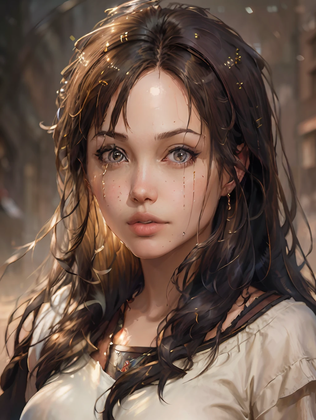 A Highly Detailed Portrait of a Brunette 1girl, Backlight, Masterpiece, Best Quality, Tone Mapped, Highly Detailed, Artstation, Concept Art, Soft, Sharp Focus, Dramatic Lighting, Highly Detailed Artwork, Cinematic, Trending on Artstation, 8K, amazing shadows, (highly detailed background: 1.0)