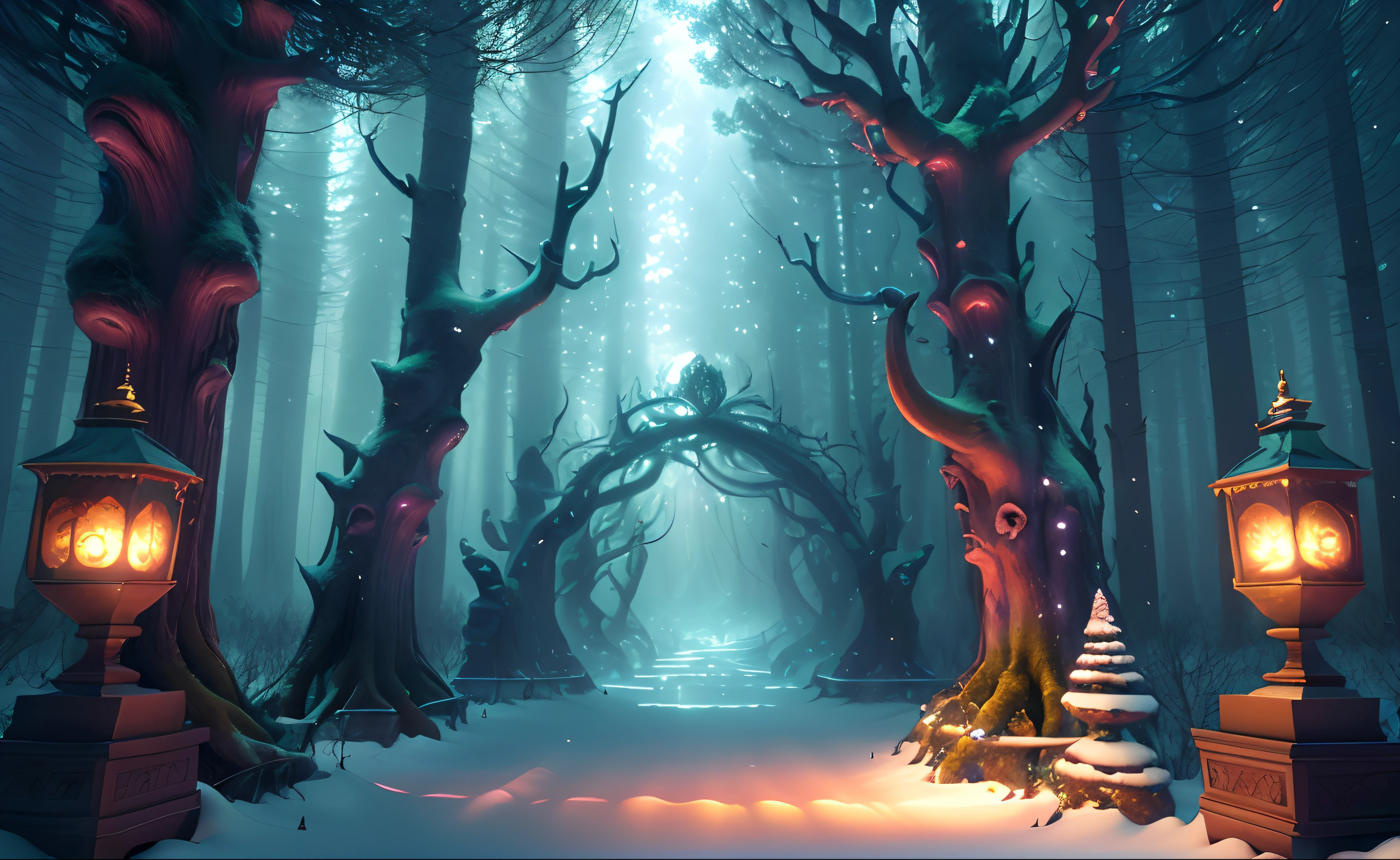 ((high quality)), ((detailed)), ((fantasy)), illustration, perspective (45-degree overhead angle), theme (magical forest style), scene elements (animal arena), image quality (3D rendering effect, exquisite details, beautiful lighting)