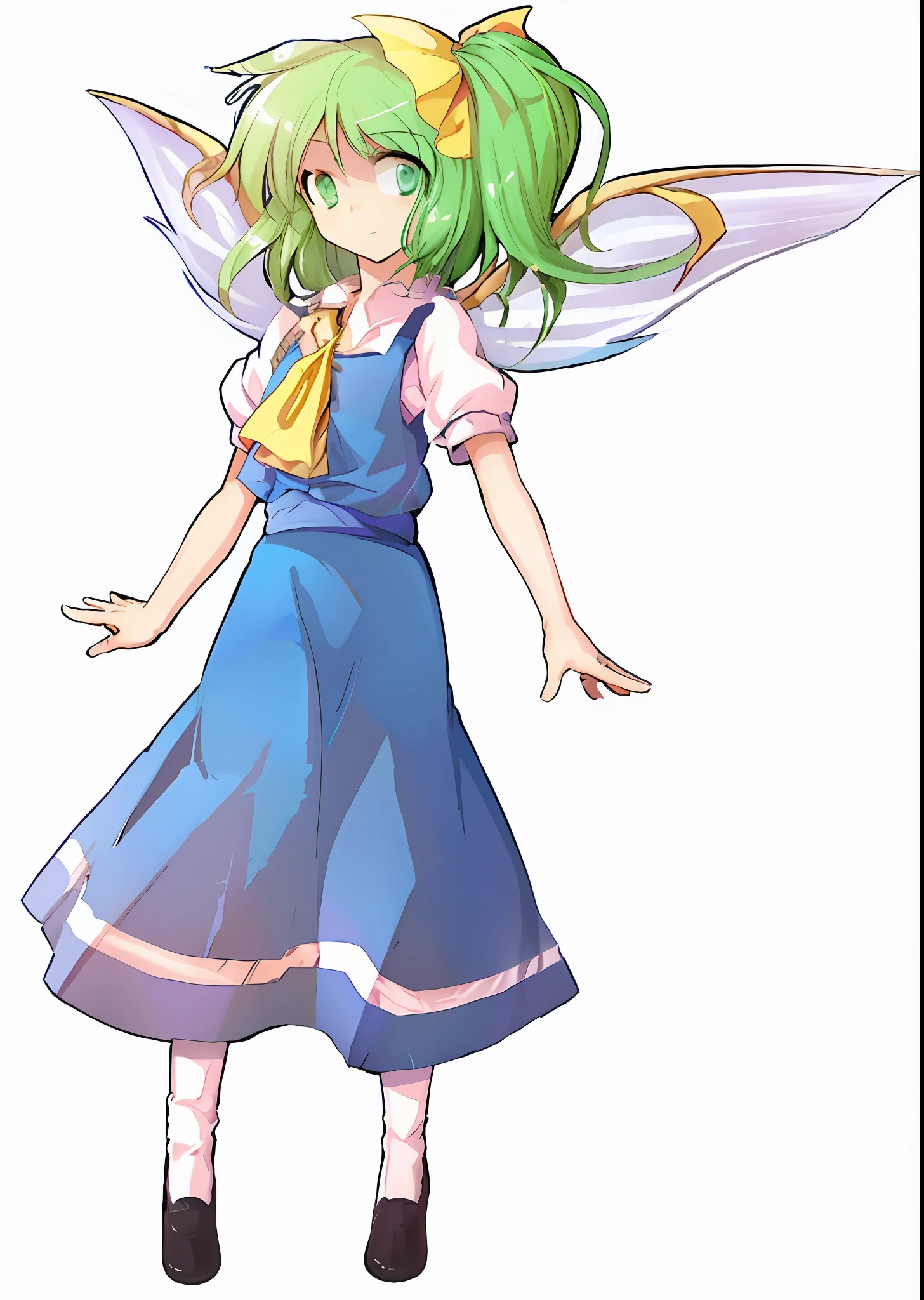 anime girl with green hair and a blue dress with a yellow tie, touhou character, from touhou, touhou, touhou project, inspired by Leiko Ikemura, cirno touhou, anime moe artstyle, visual novel sprite, rei hiroe, anime girl named lucy, official character art, fubuki, official art, pixie character